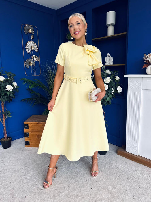 Sorelle Belted Occasion Midi Dress Yellow