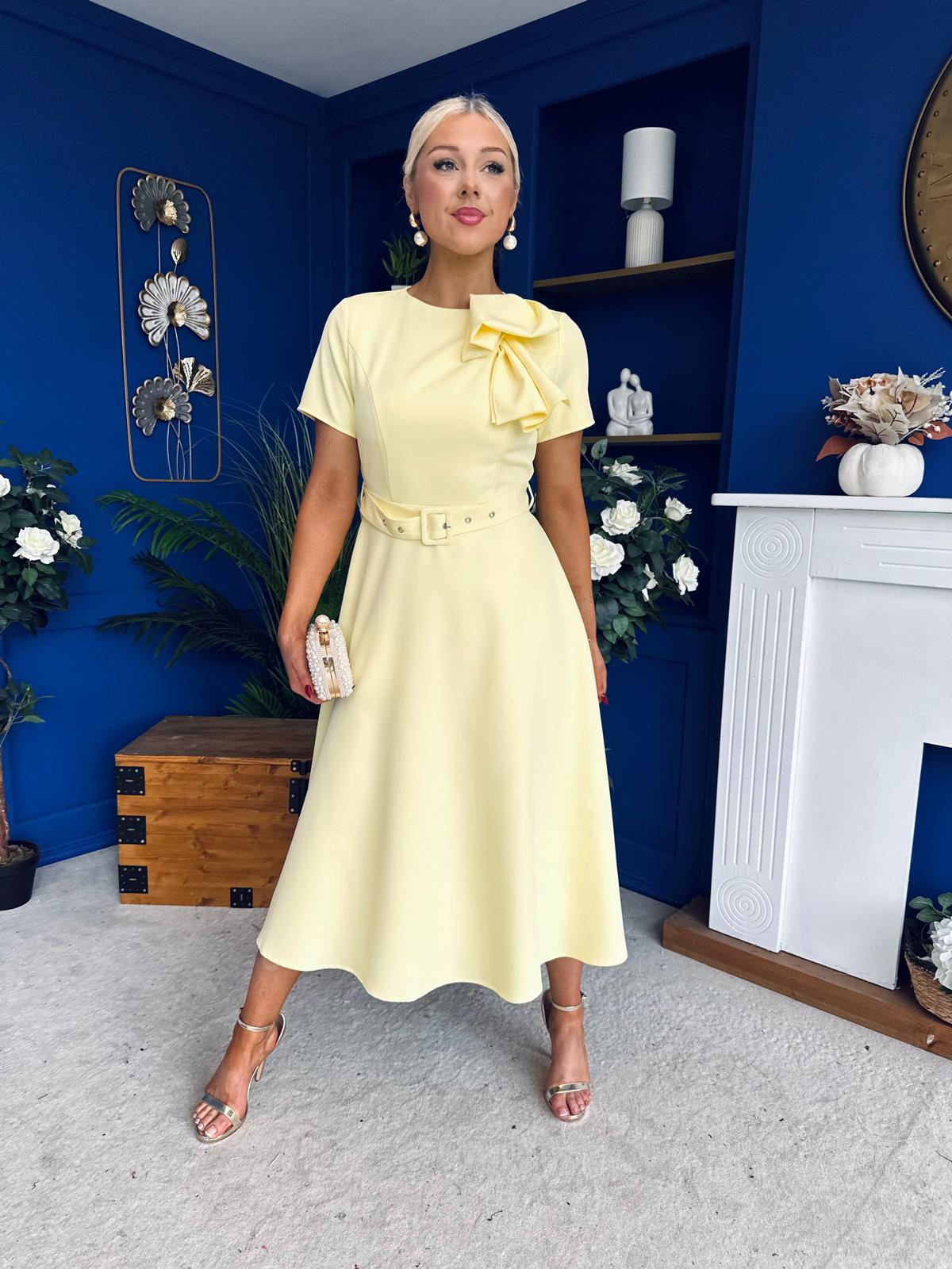 Sorelle Belted Occasion Midi Dress Yellow