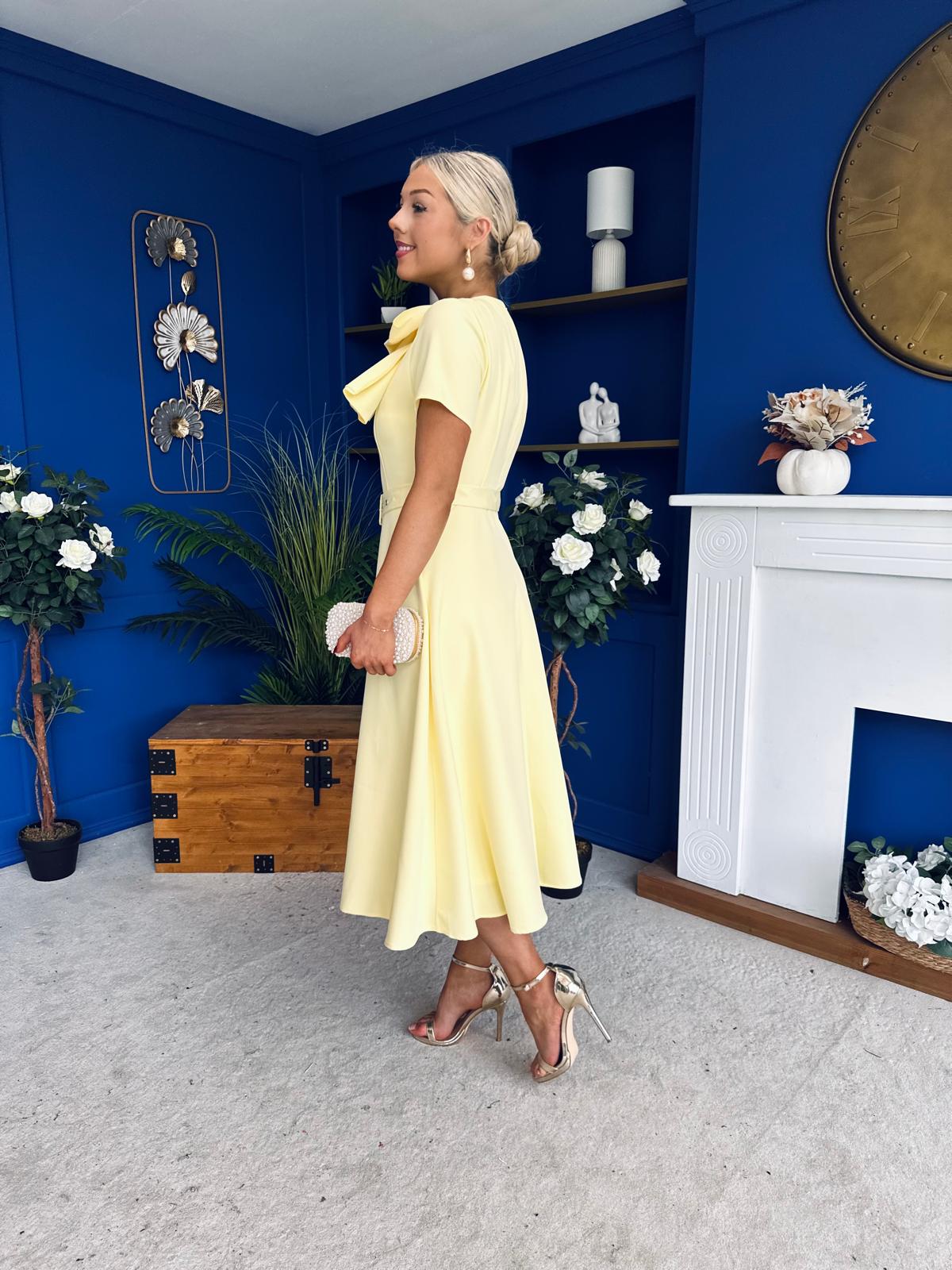Sorelle Belted Occasion Midi Dress Yellow