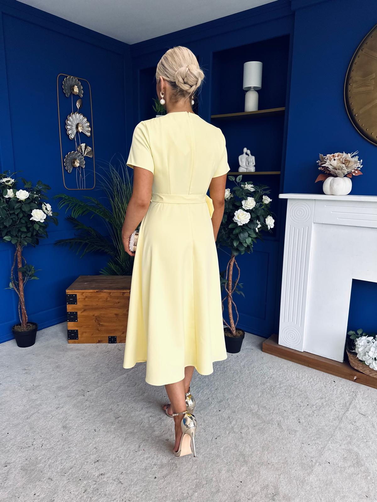 Sorelle Belted Occasion Midi Dress Yellow