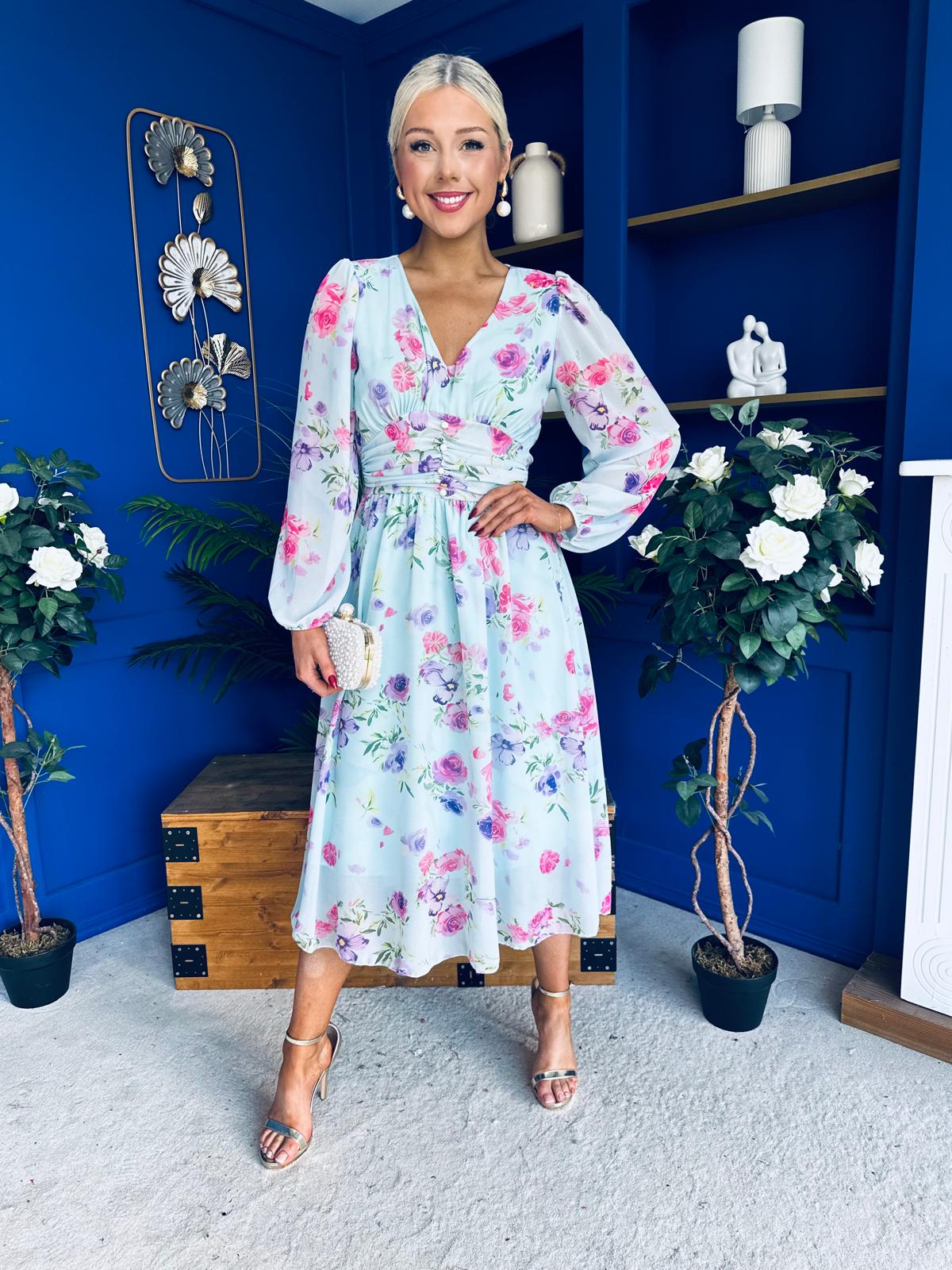 Bronagh Banded Midi Dress Floral Pink Mint