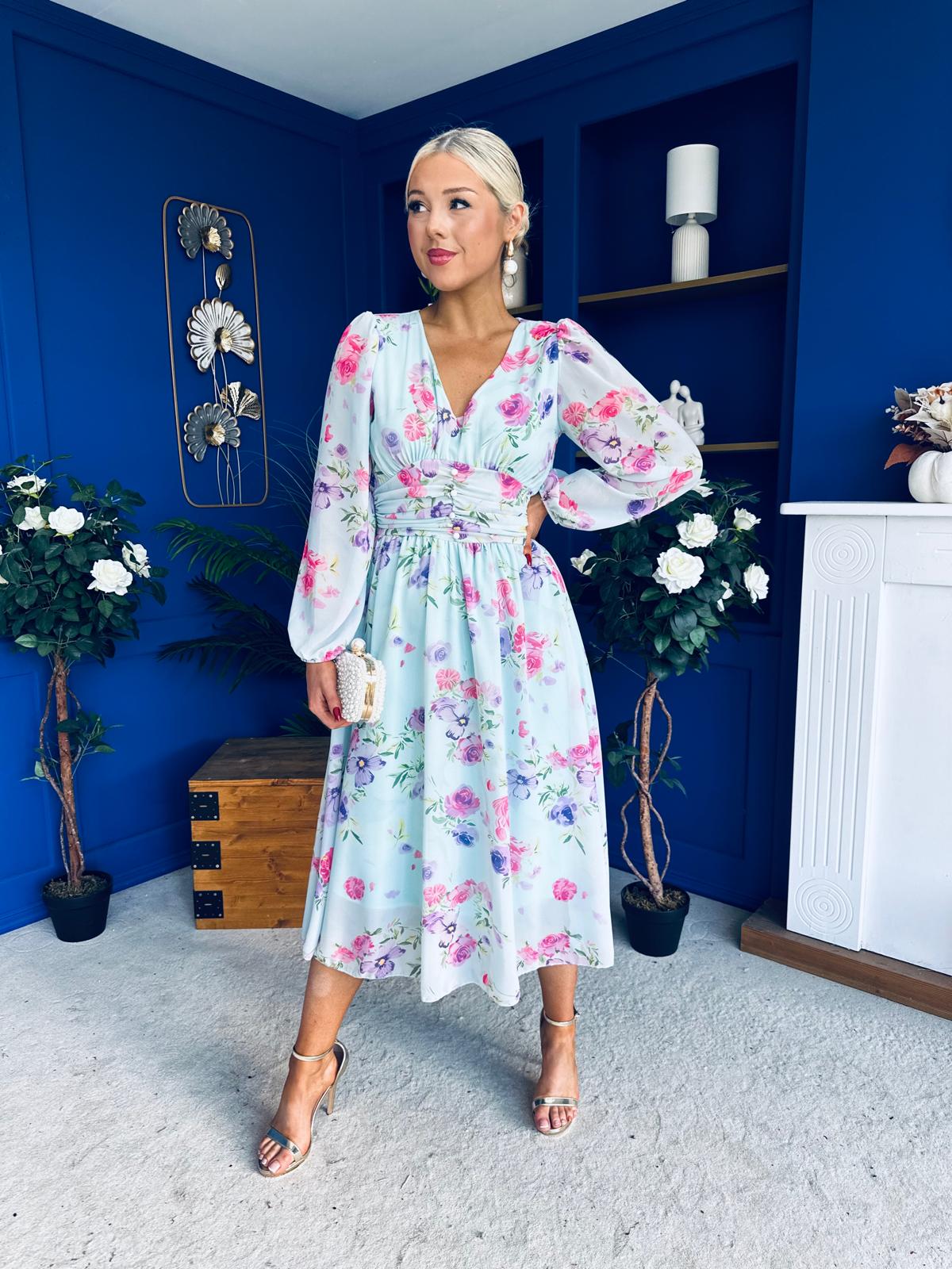 Bronagh Banded Midi Dress Floral Pink Mint