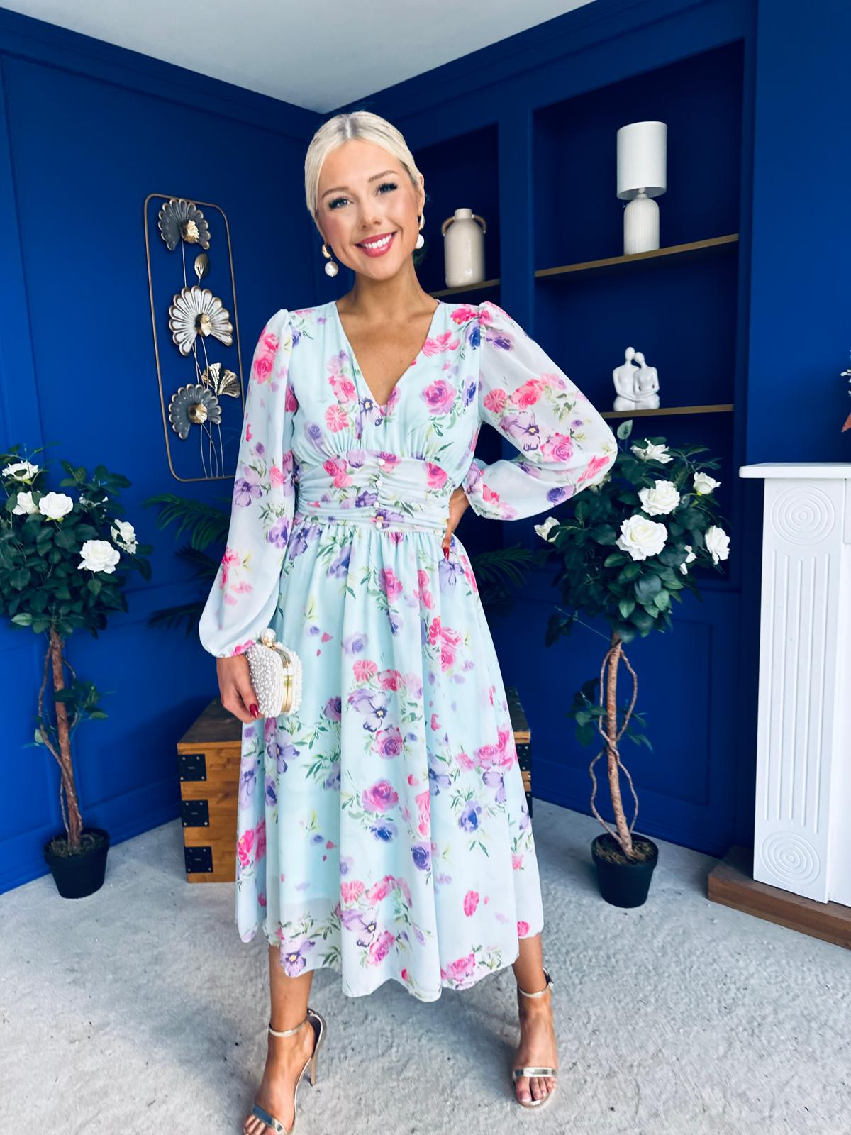 Bronagh Banded Midi Dress Floral Pink Mint