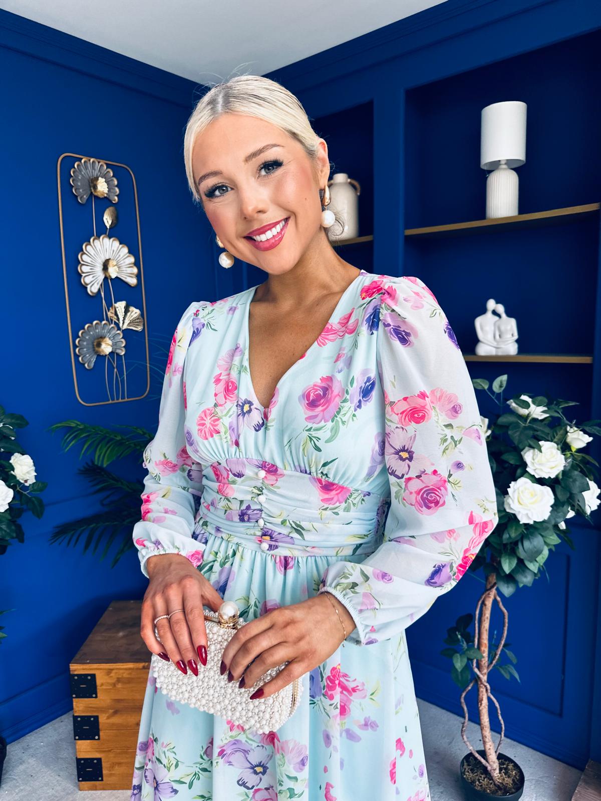 Bronagh Banded Midi Dress Floral Pink Mint