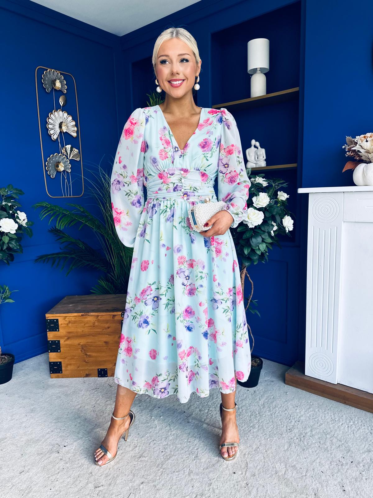 Bronagh Banded Midi Dress Floral Pink Mint