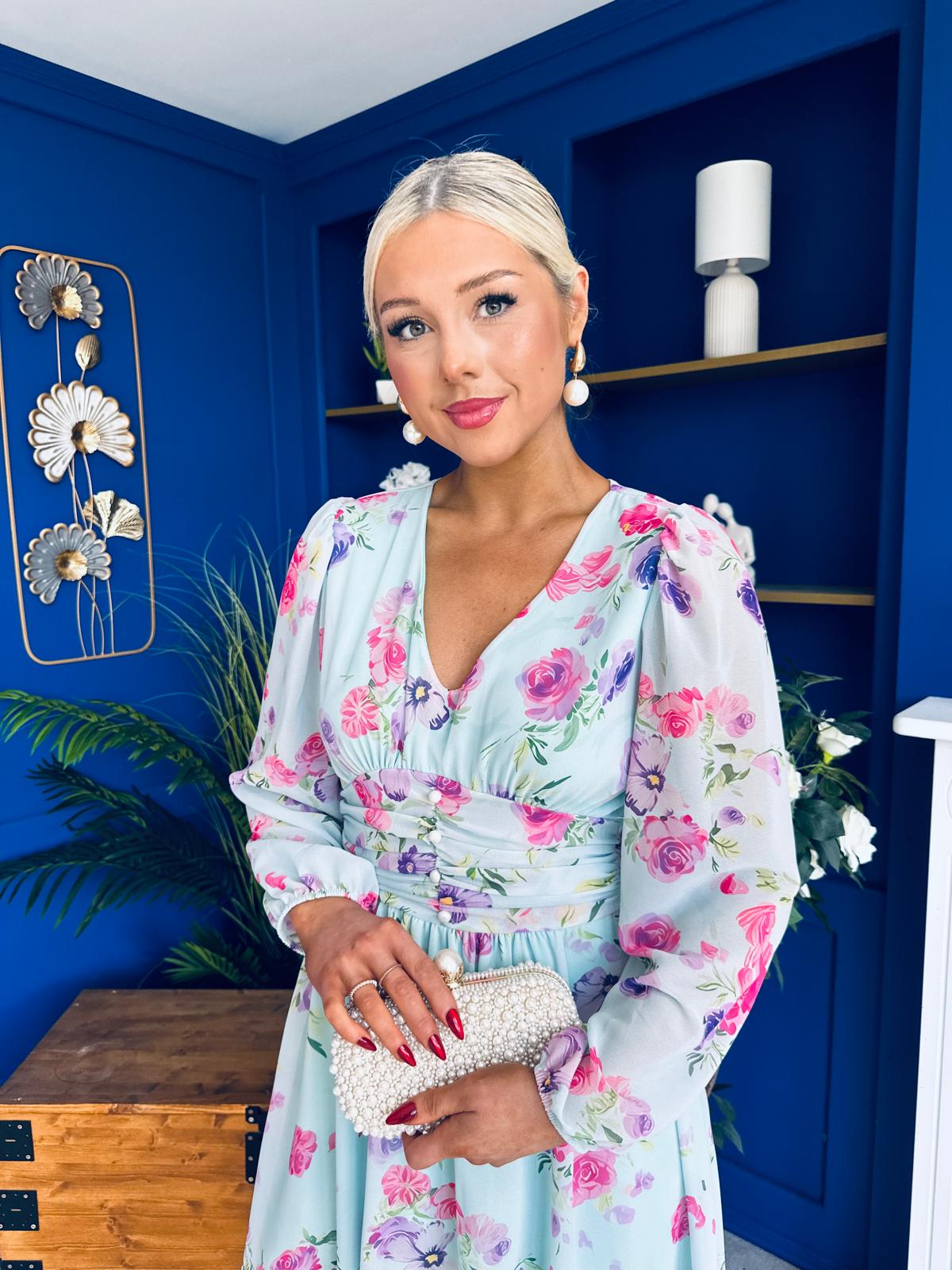 Bronagh Banded Midi Dress Floral Pink Mint