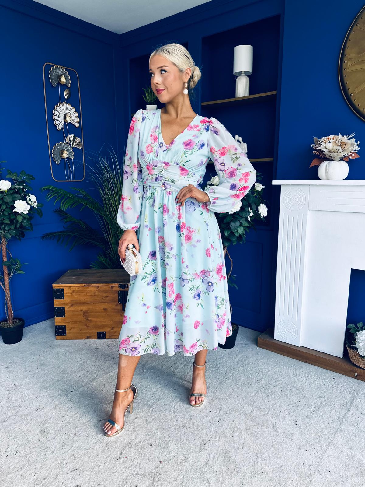 Bronagh Banded Midi Dress Floral Pink Mint