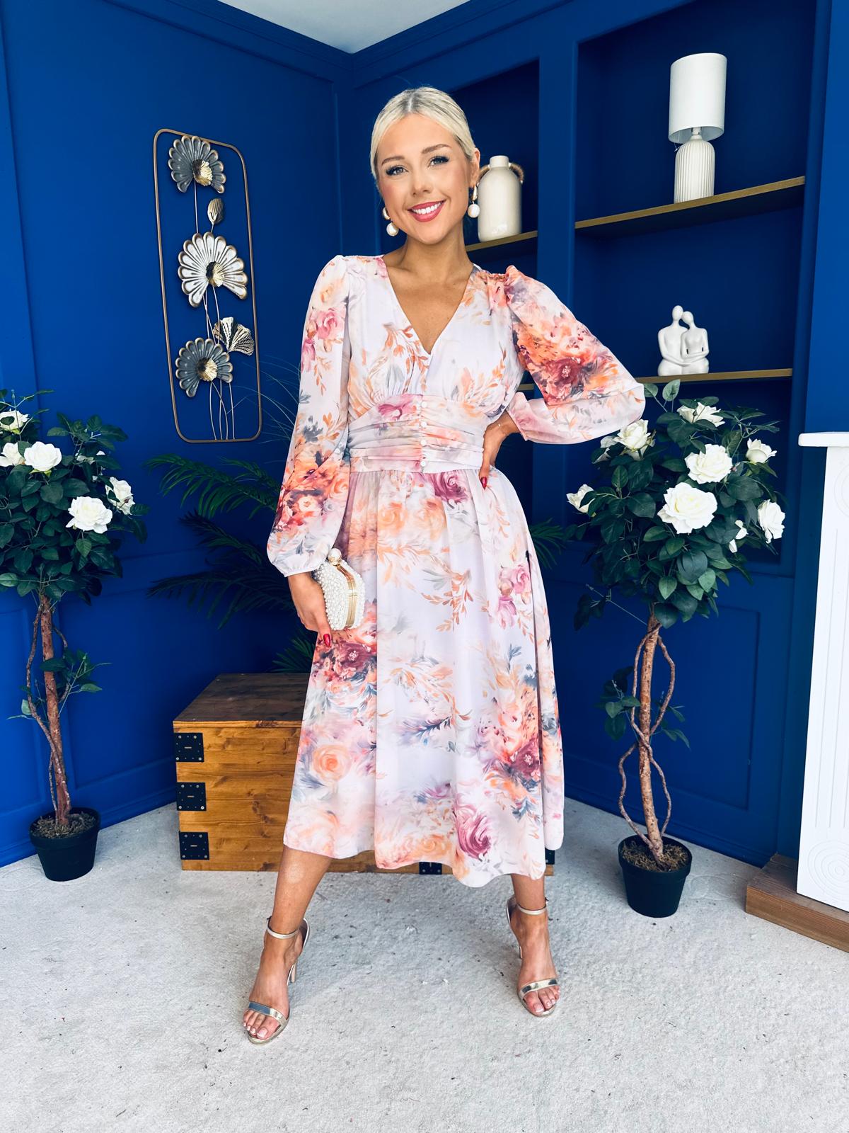 Bronagh Banded Midi Dress Floral Pastel