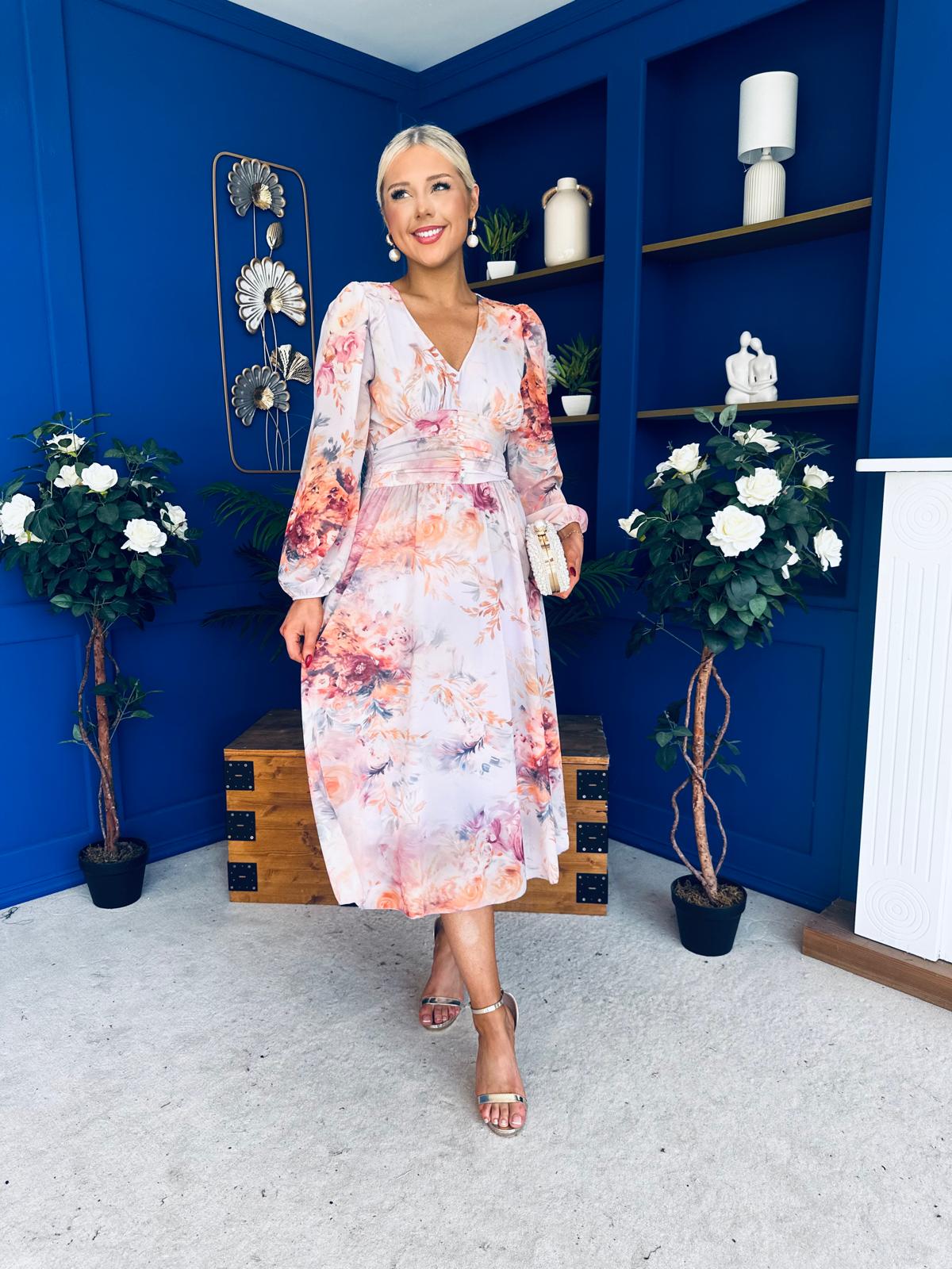 Bronagh Banded Midi Dress Floral Pastel