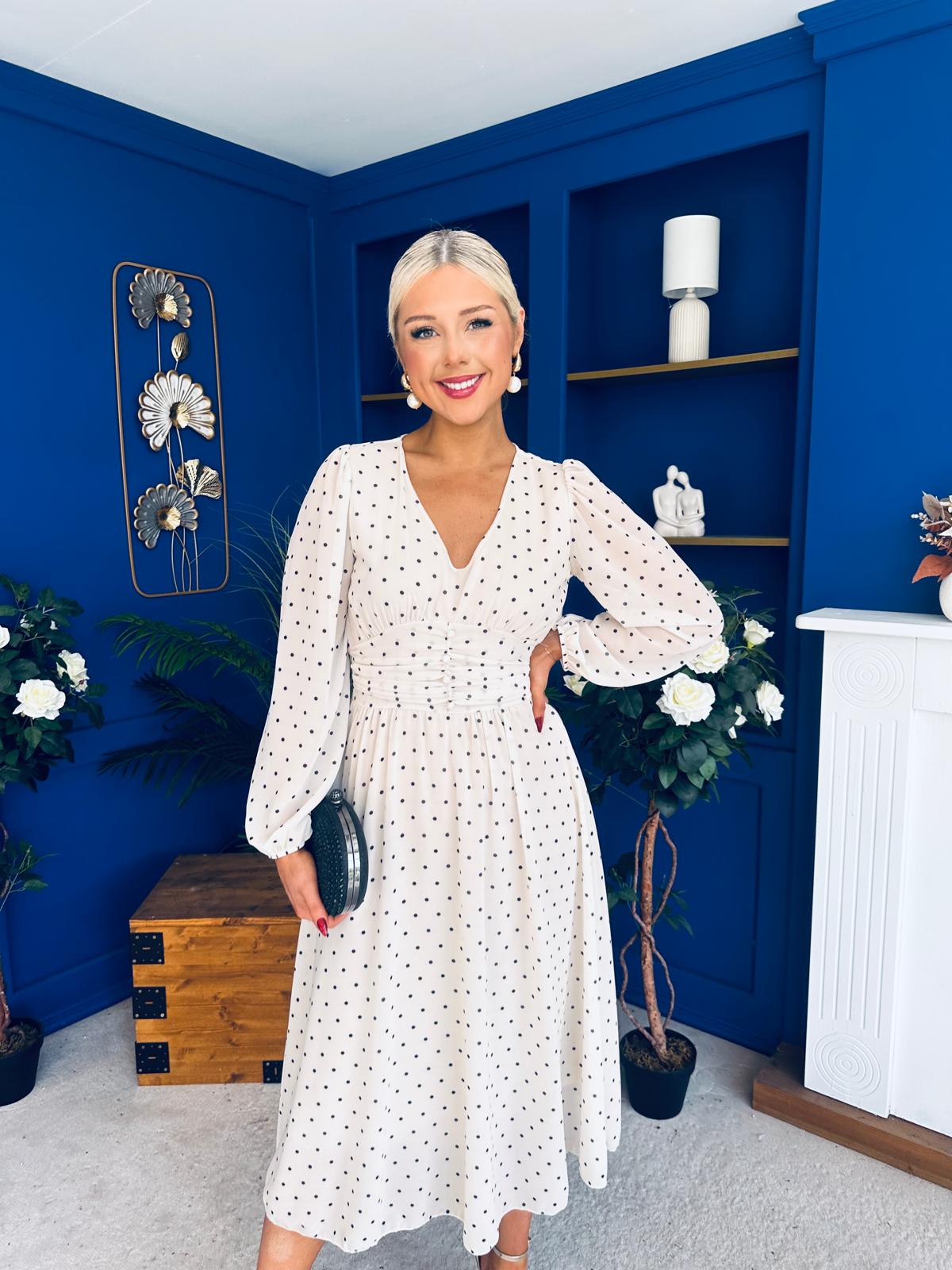 Bronagh Banded Midi Dress Polka Cream