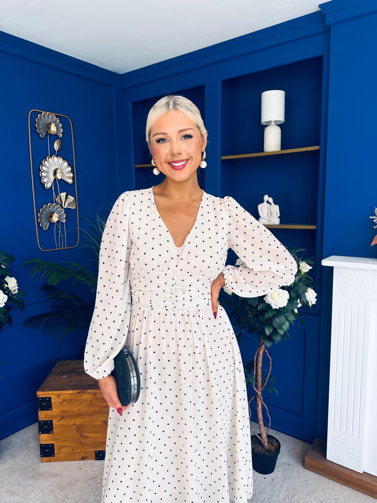 Bronagh Banded Midi Dress Polka Cream