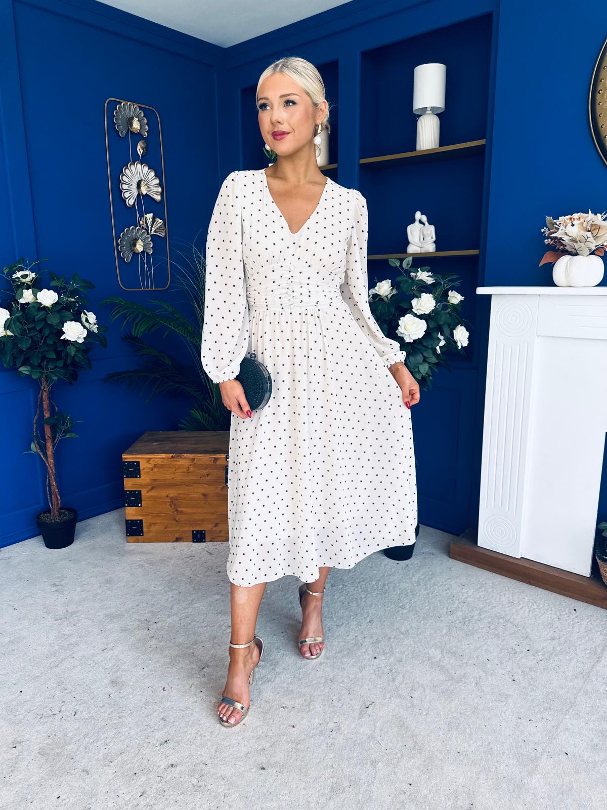 Bronagh Banded Midi Dress Polka Cream