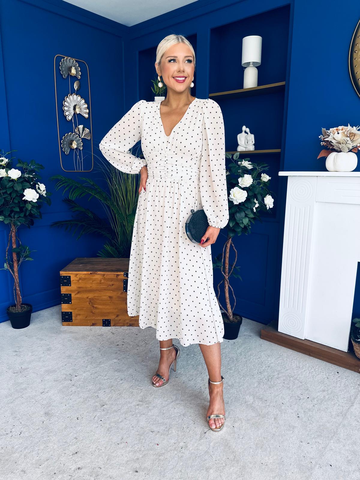 Bronagh Banded Midi Dress Polka Cream