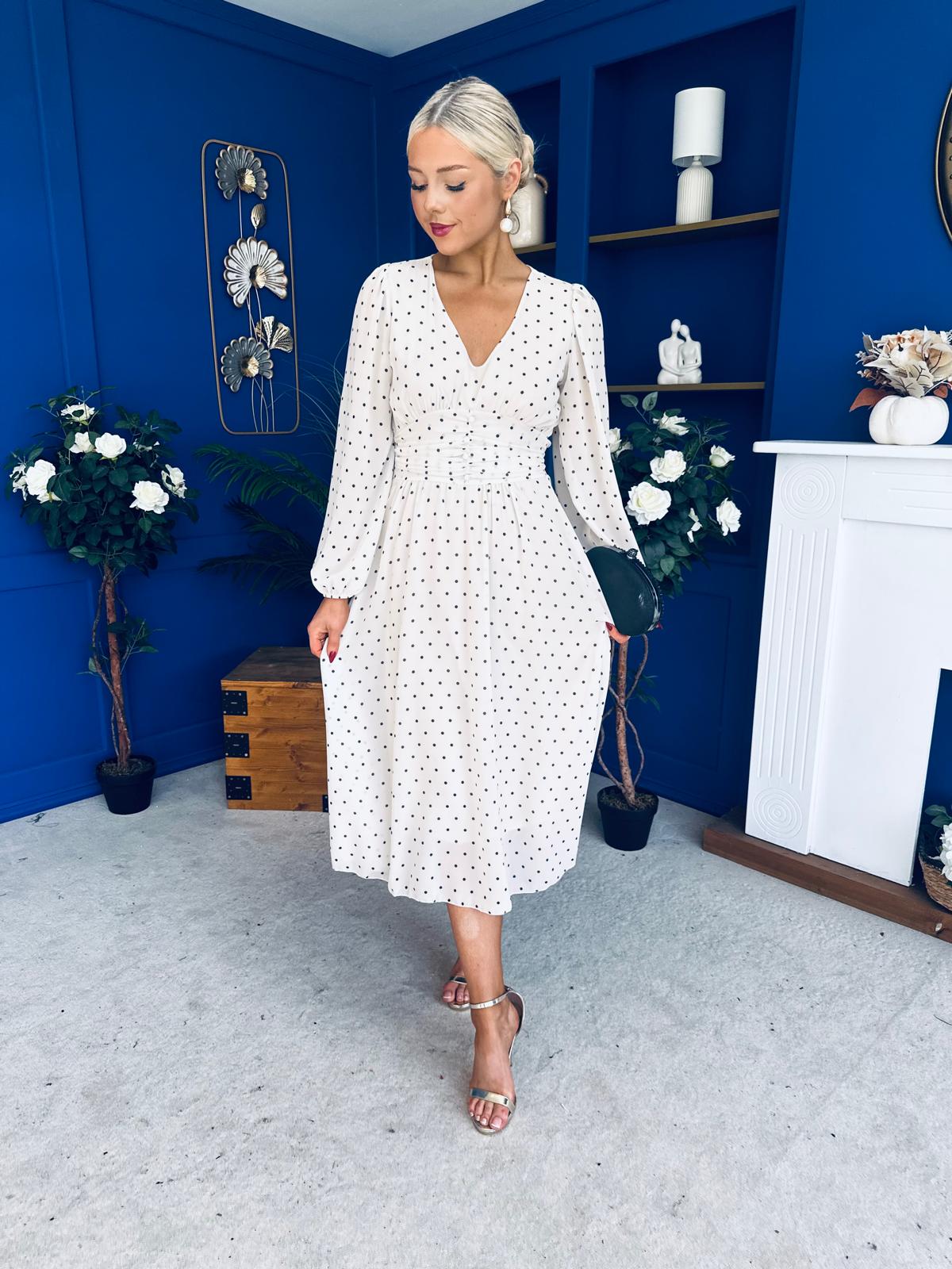 Bronagh Banded Midi Dress Polka Cream