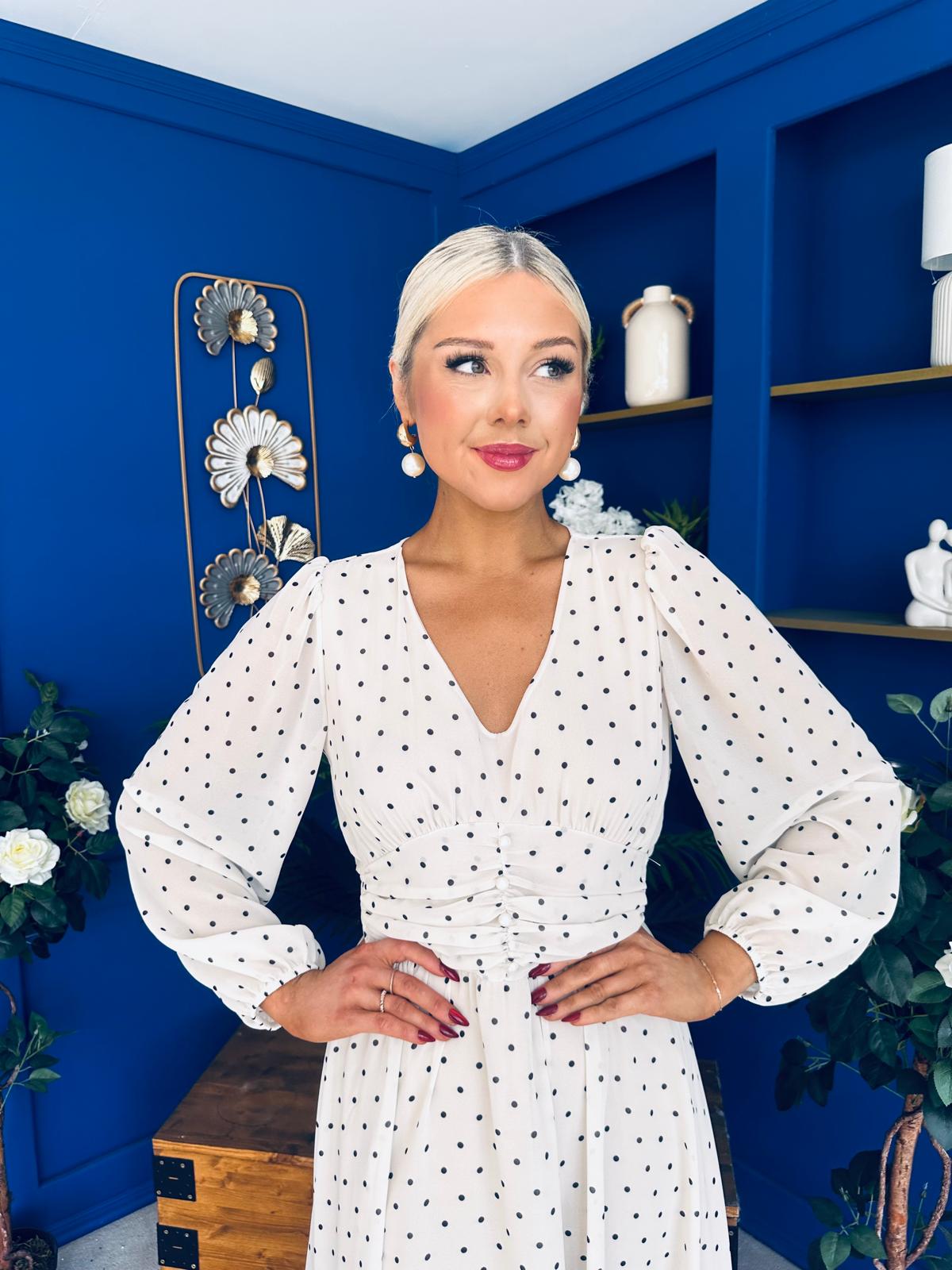 Bronagh Banded Midi Dress Polka Cream