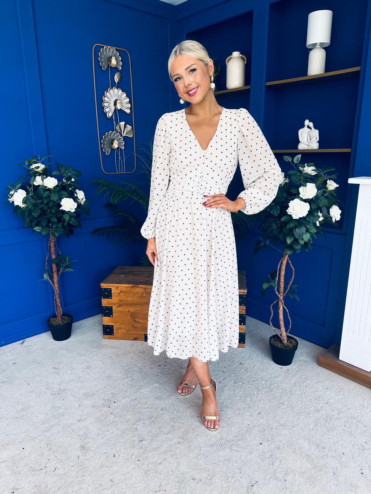 Bronagh Banded Midi Dress Polka Cream