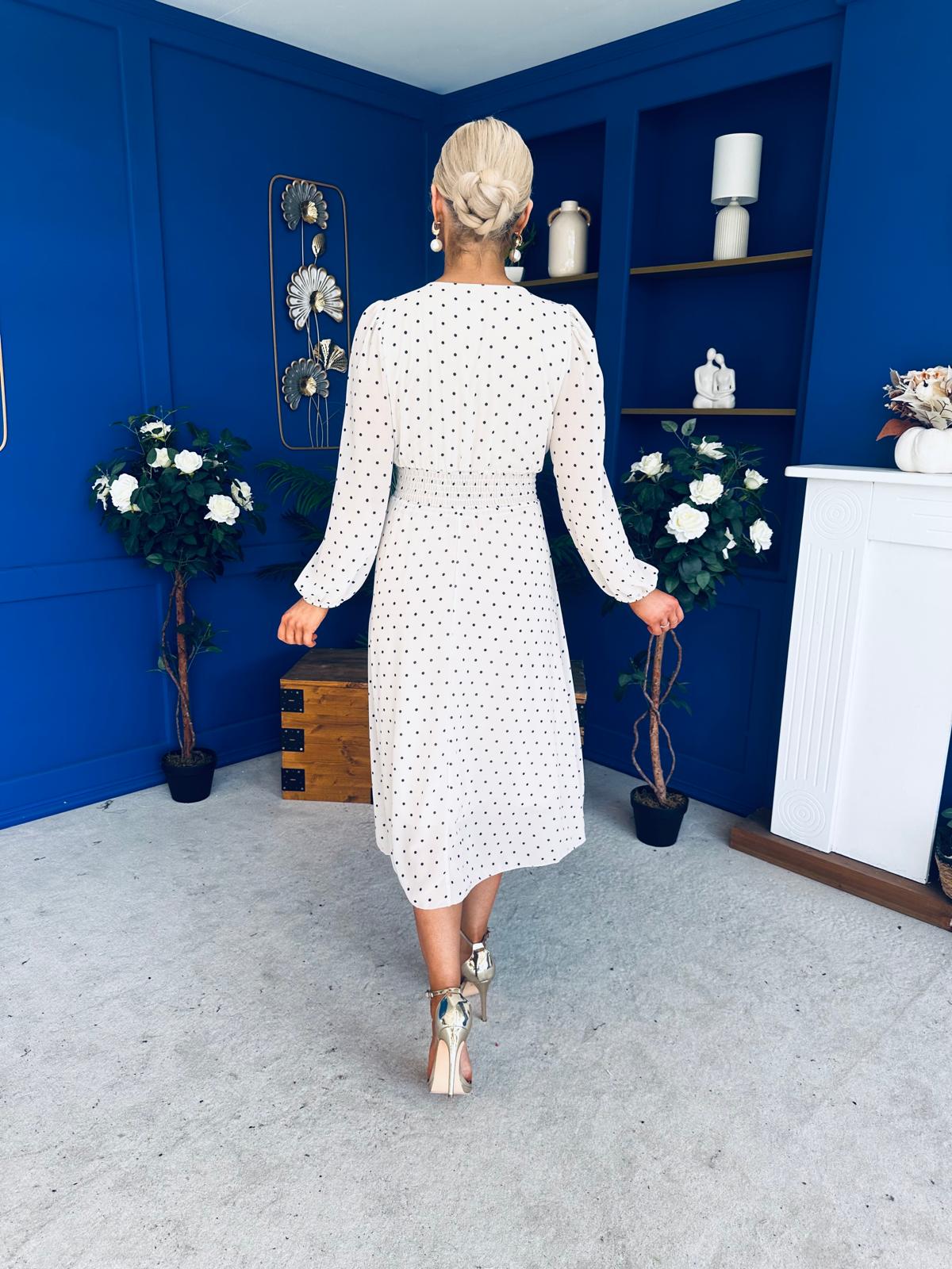 Bronagh Banded Midi Dress Polka Cream