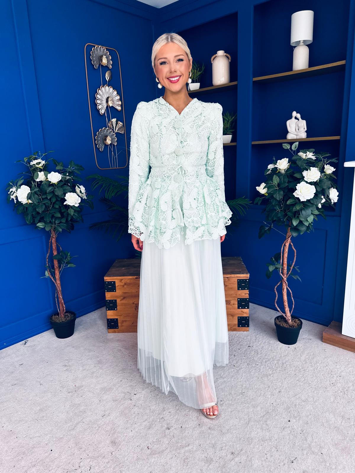 Raya Crochet Jacket & Tulle Skirt Set Mint