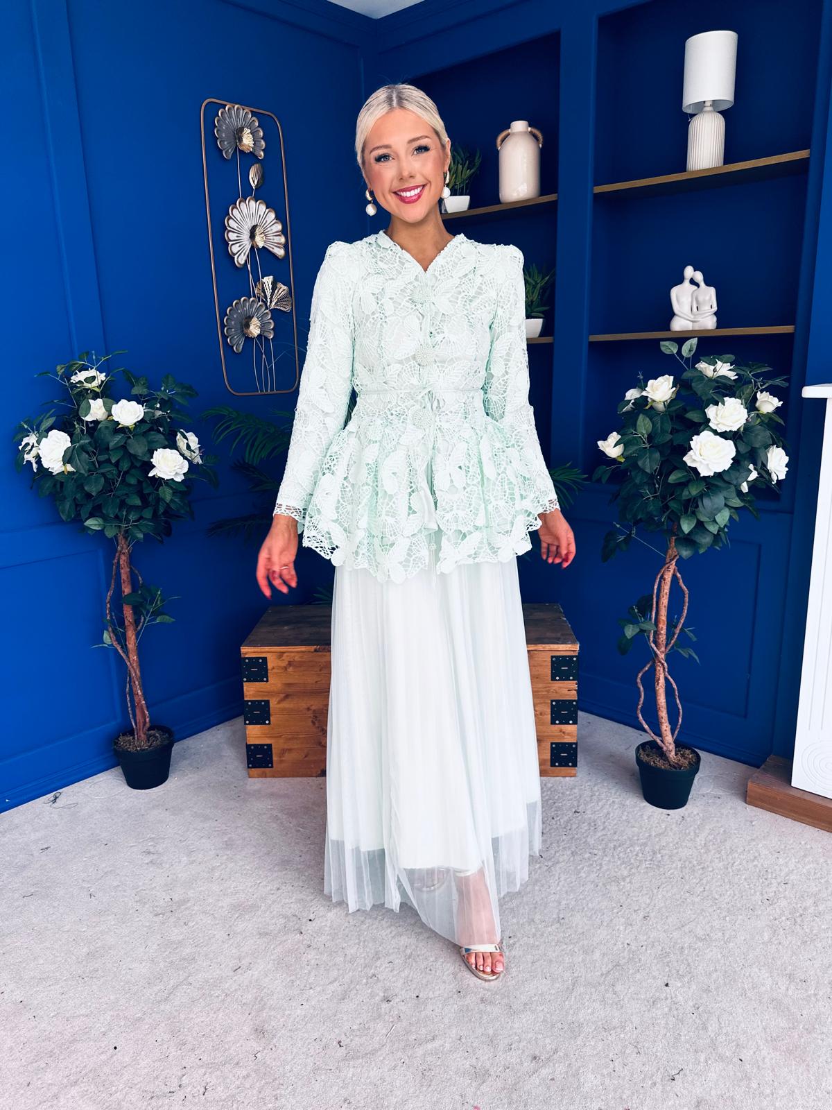 Raya Crochet Jacket & Tulle Skirt Set Mint