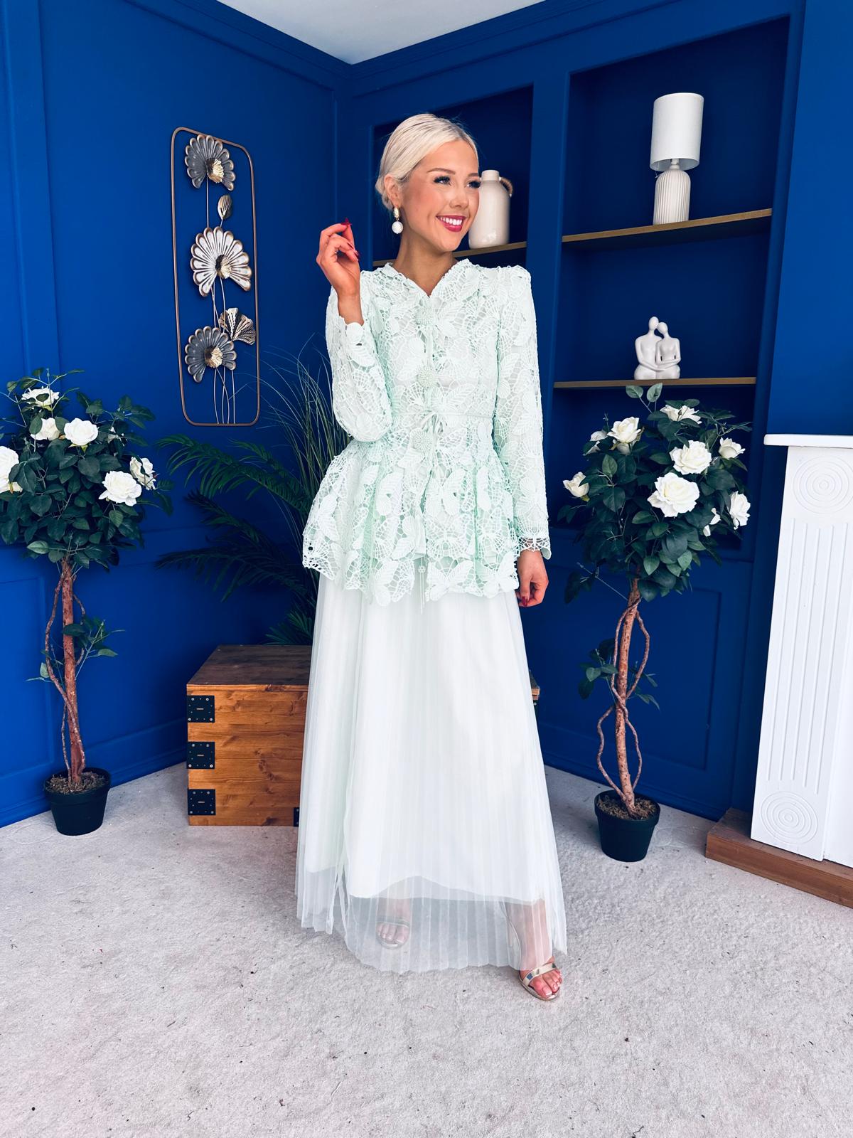 Raya Crochet Jacket & Tulle Skirt Set Mint