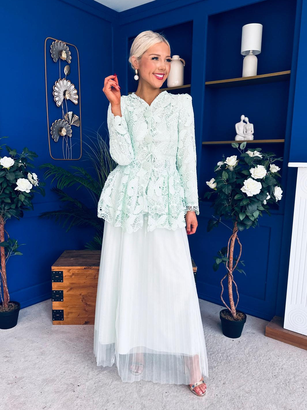 Raya Crochet Jacket & Tulle Skirt Set Mint