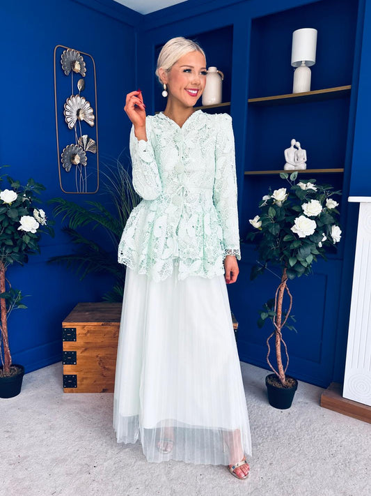 Raya Crochet Jacket & Tulle Skirt Set Mint