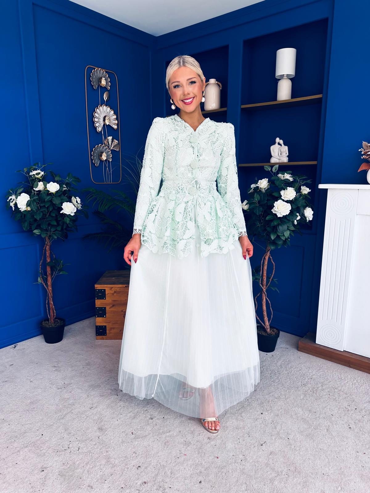 Raya Crochet Jacket & Tulle Skirt Set Mint