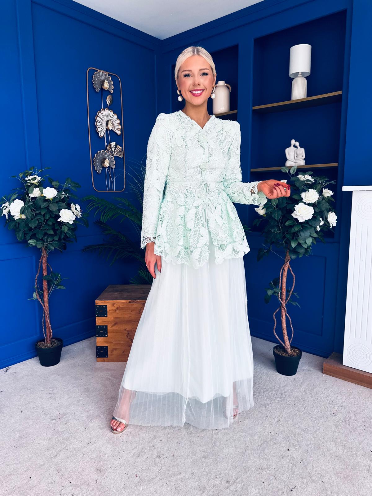 Raya Crochet Jacket & Tulle Skirt Set Mint