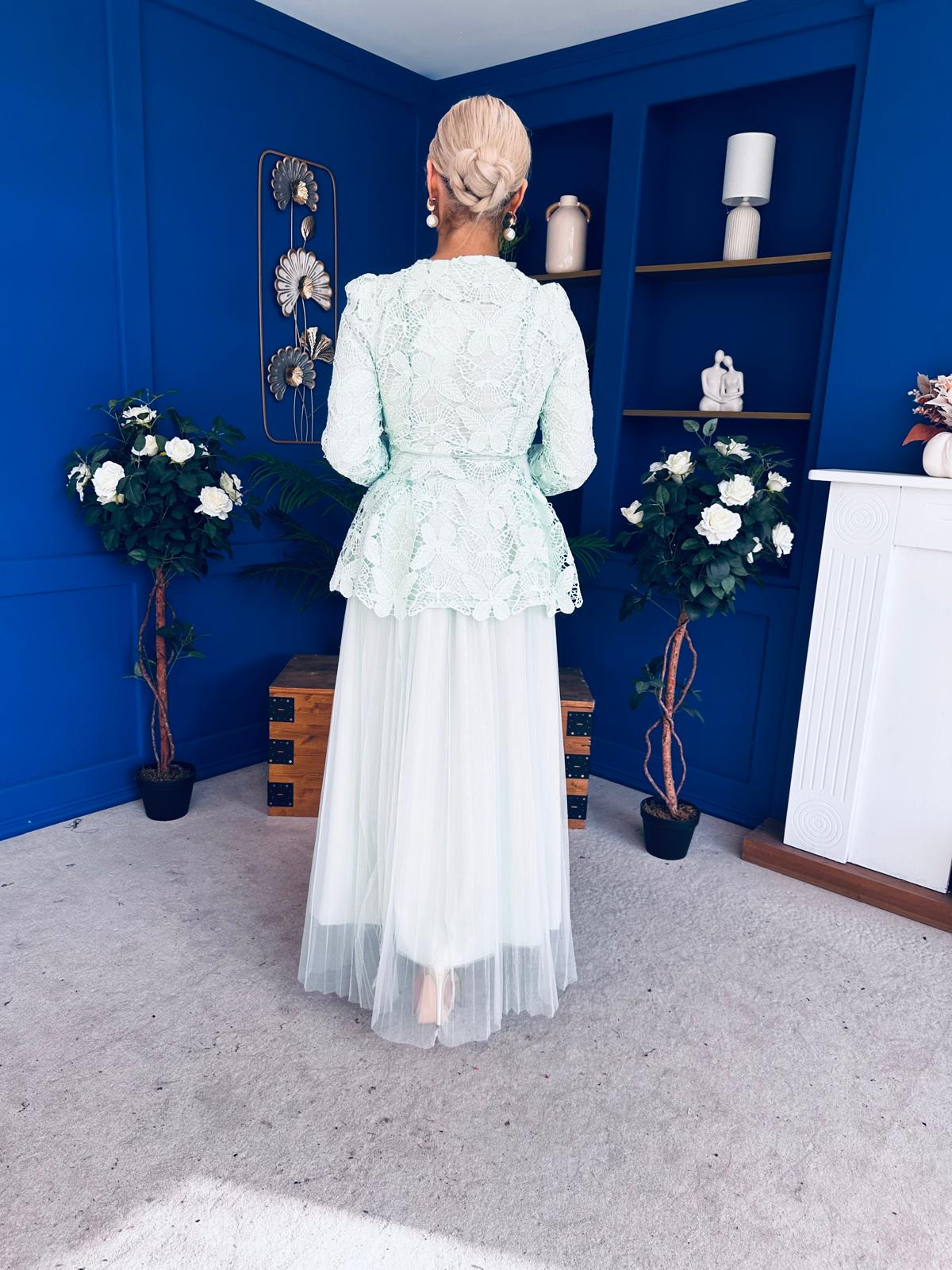 Raya Crochet Jacket & Tulle Skirt Set Mint