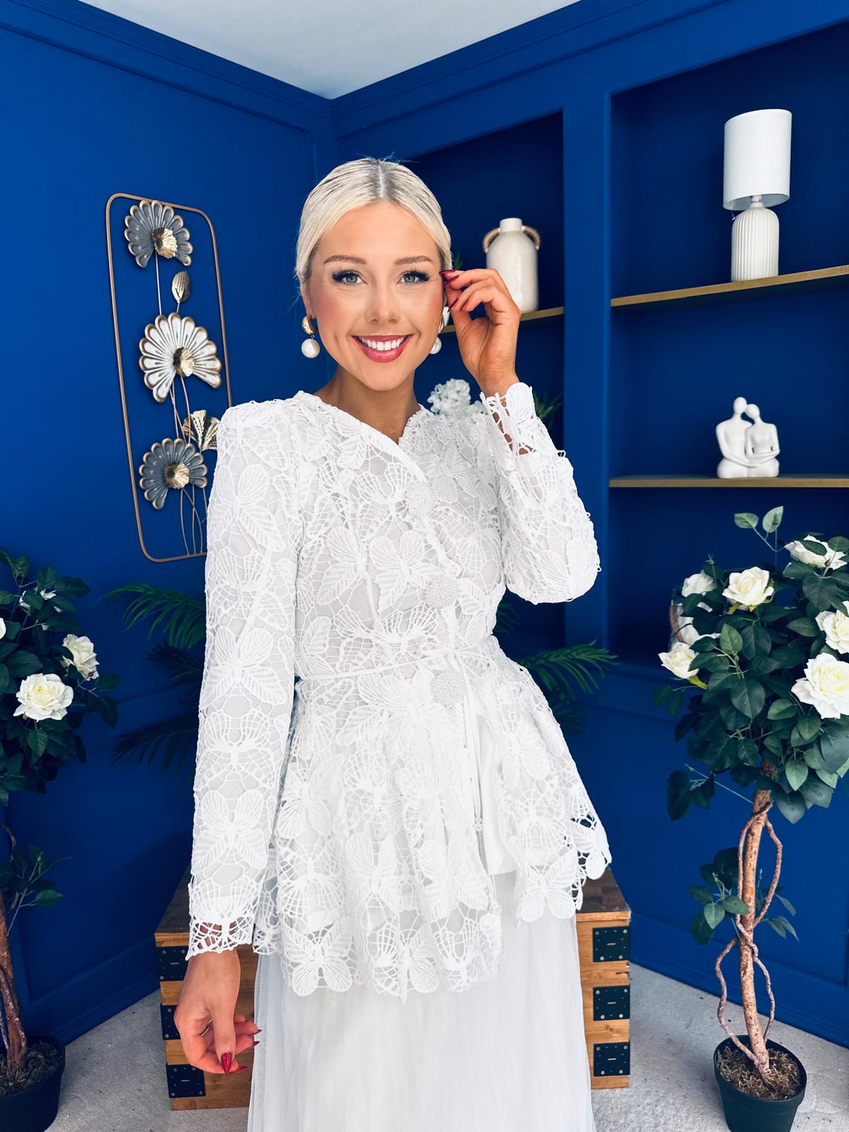 Raya Crochet Jacket & Tulle Skirt Set White