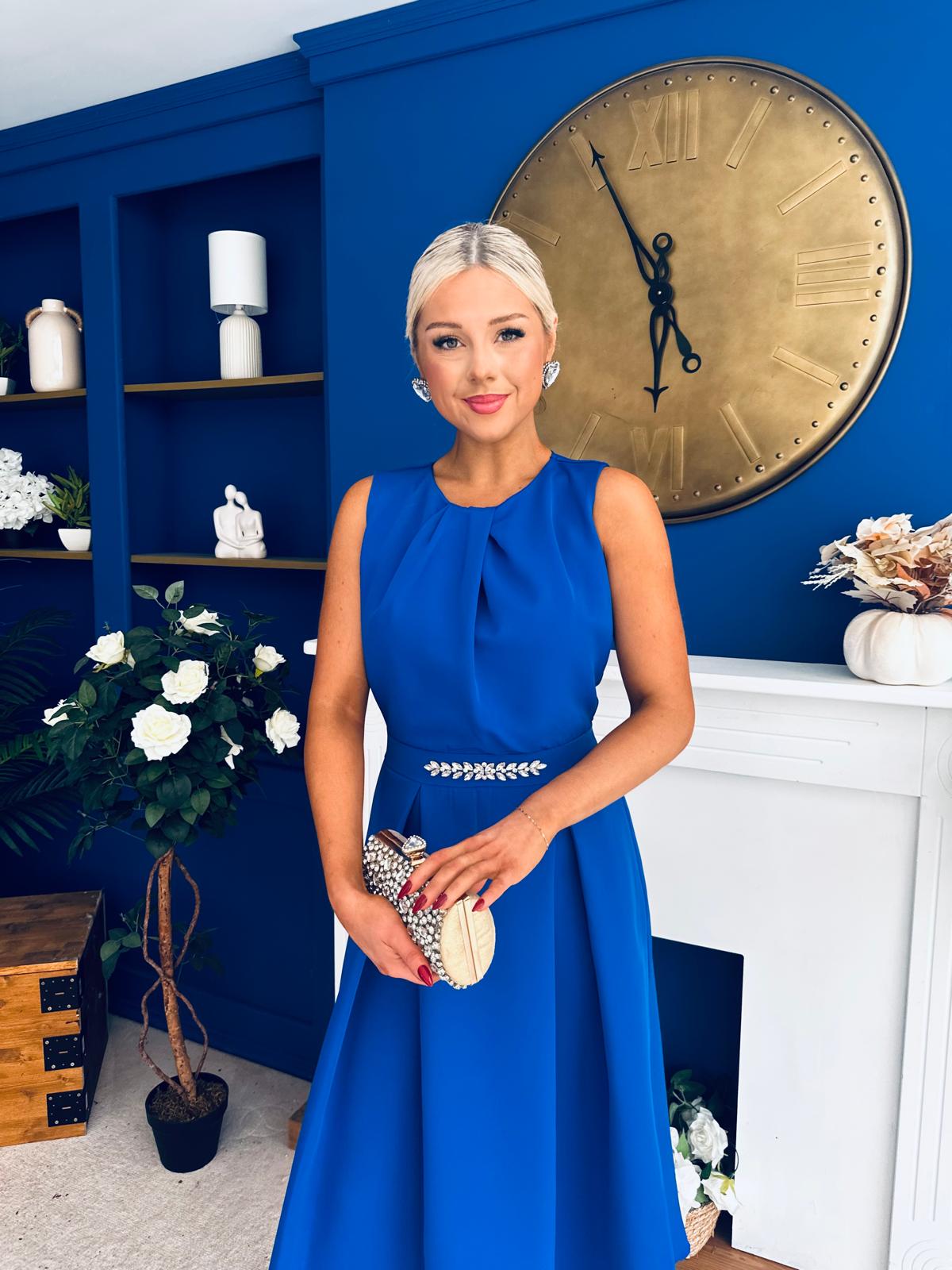 Riadh Detailed Occasion Midi Dress Cobalt