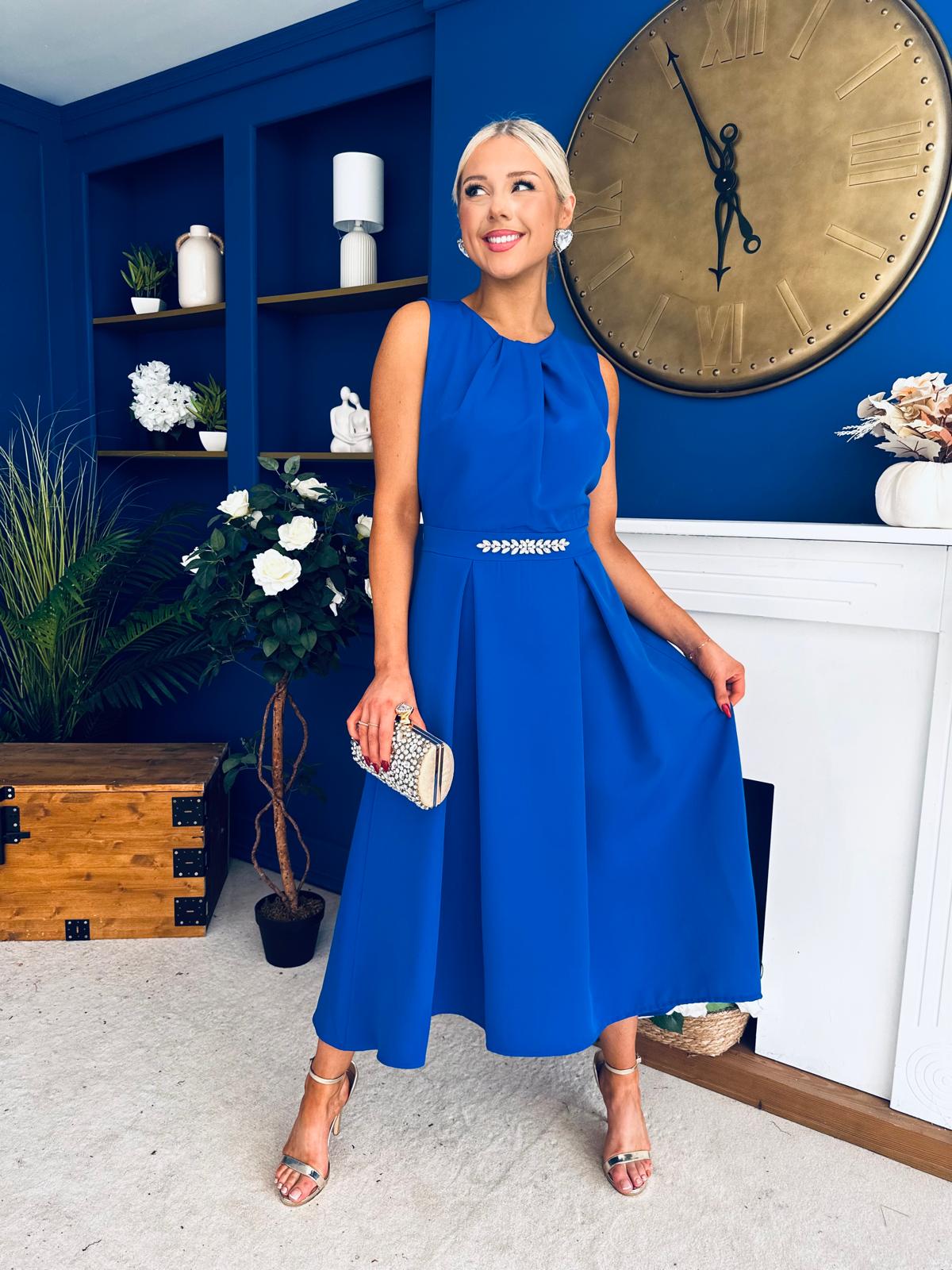 Riadh Detailed Occasion Midi Dress Cobalt