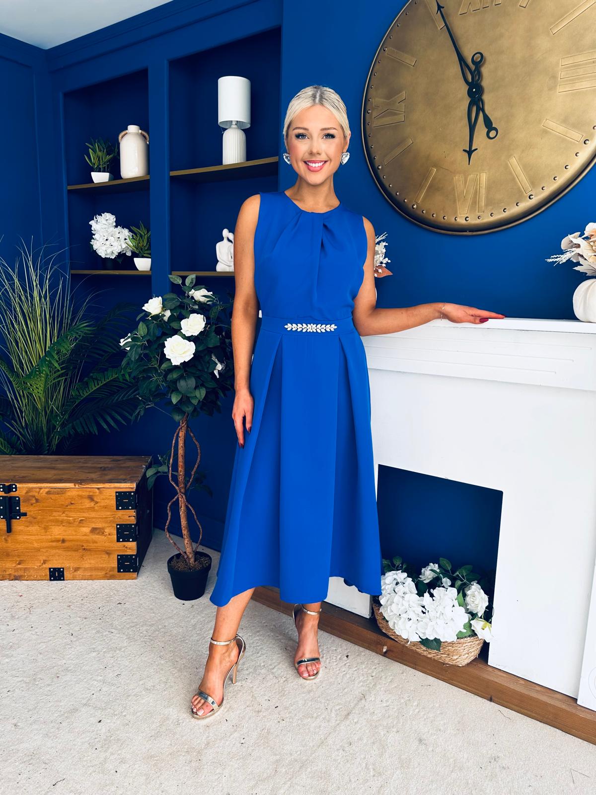Riadh Detailed Occasion Midi Dress Cobalt