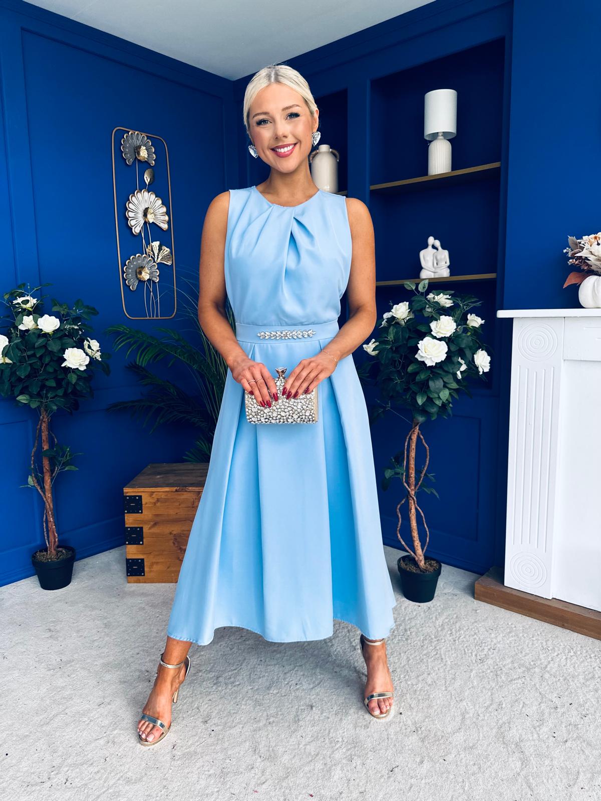 Riadh Detailed Occasion Midi Dress Pwr Blue