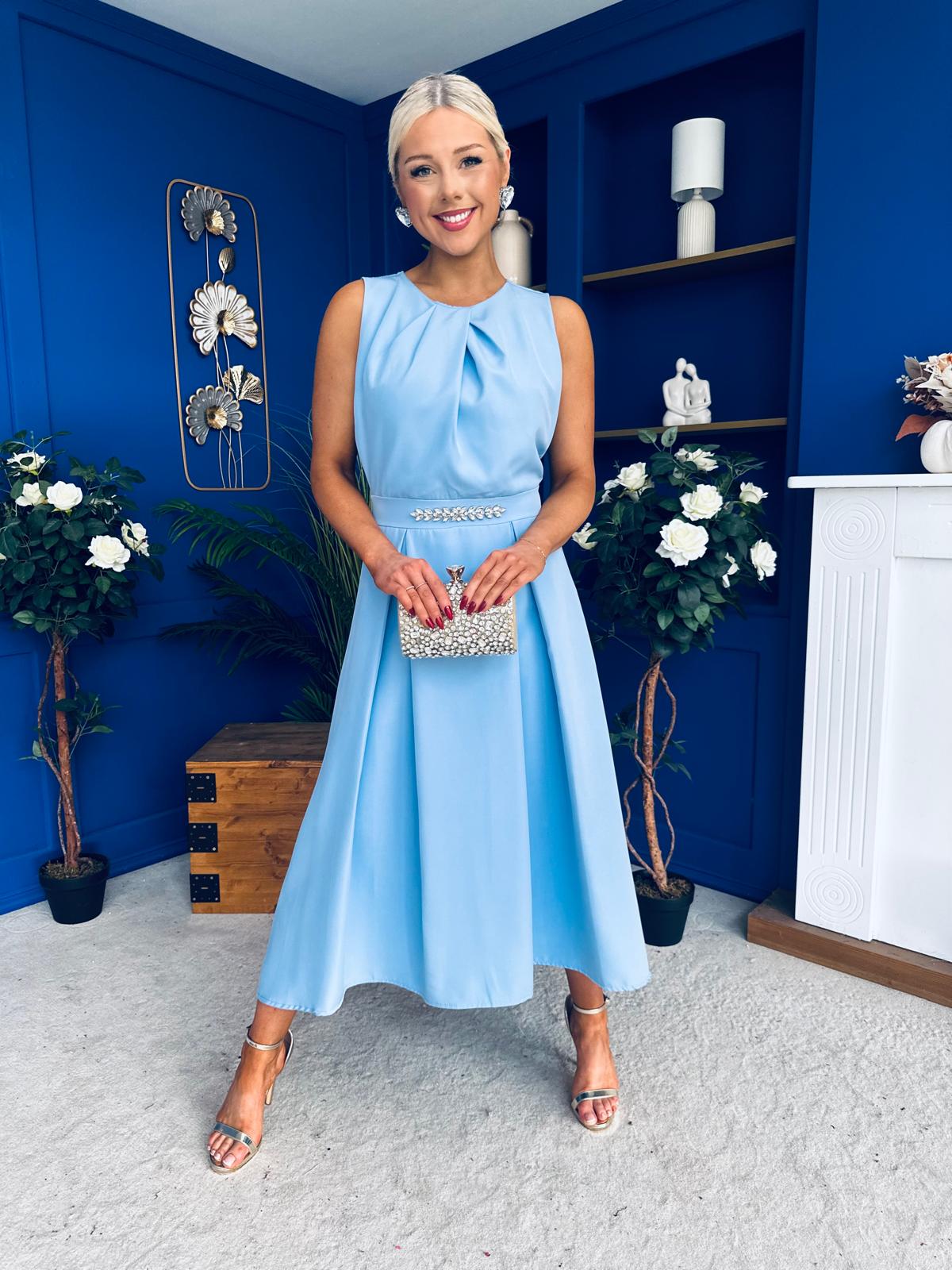 Riadh Detailed Occasion Midi Dress Pwr Blue