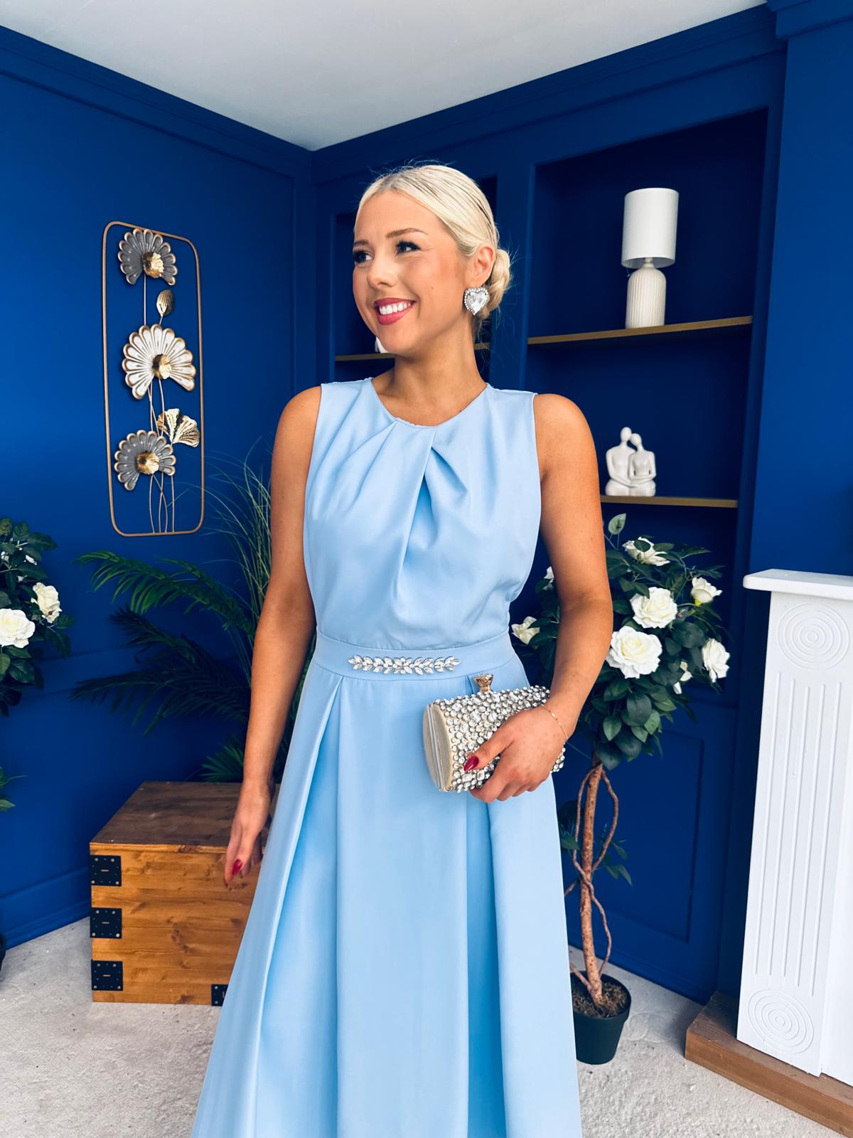 Riadh Detailed Occasion Midi Dress Pwr Blue