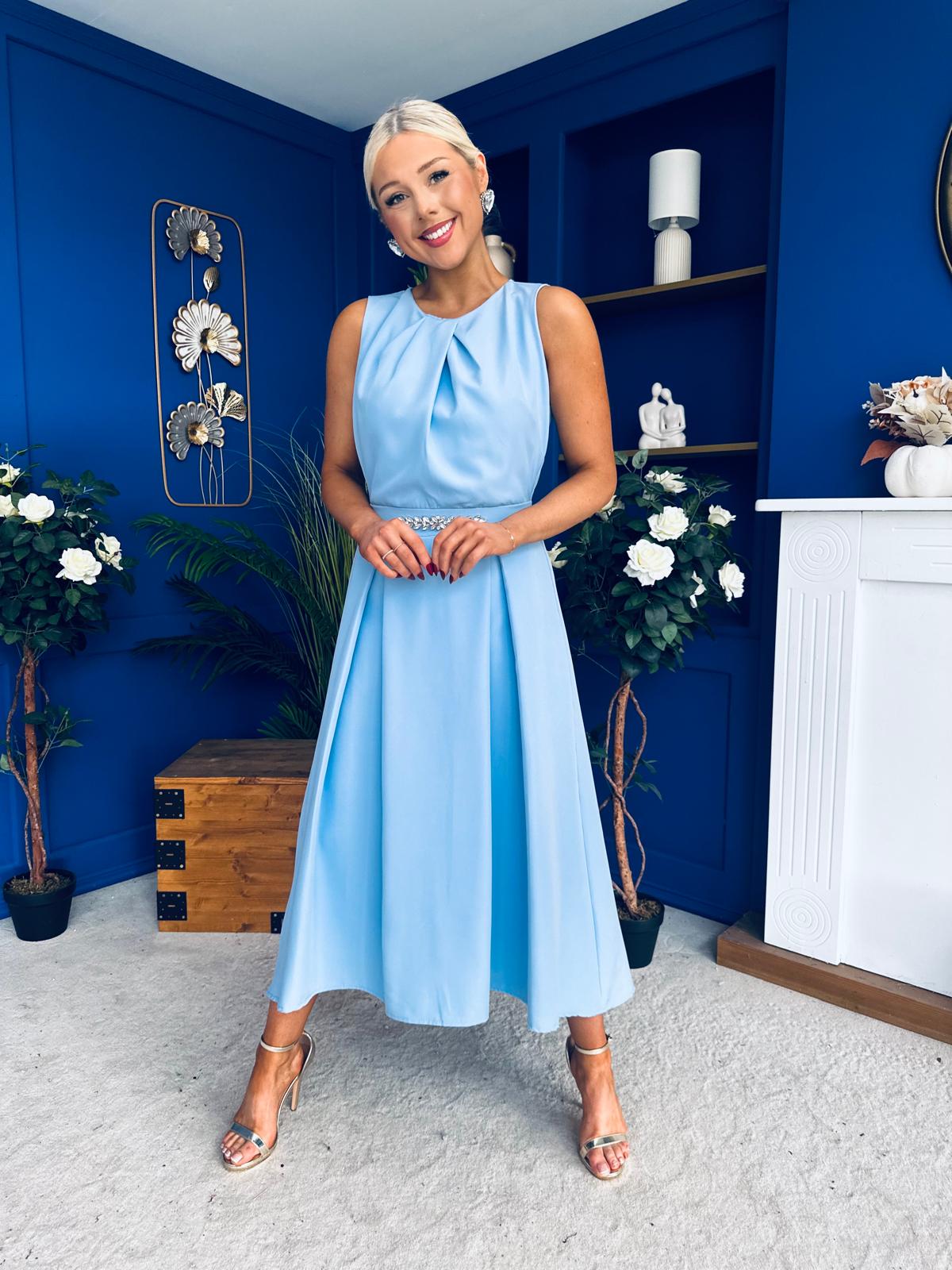 Riadh Detailed Occasion Midi Dress Pwr Blue