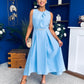 Riadh Detailed Occasion Midi Dress Pwr Blue