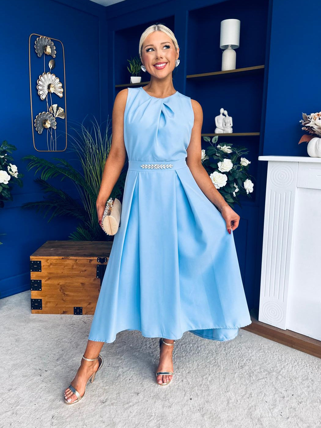 Riadh Detailed Occasion Midi Dress Pwr Blue