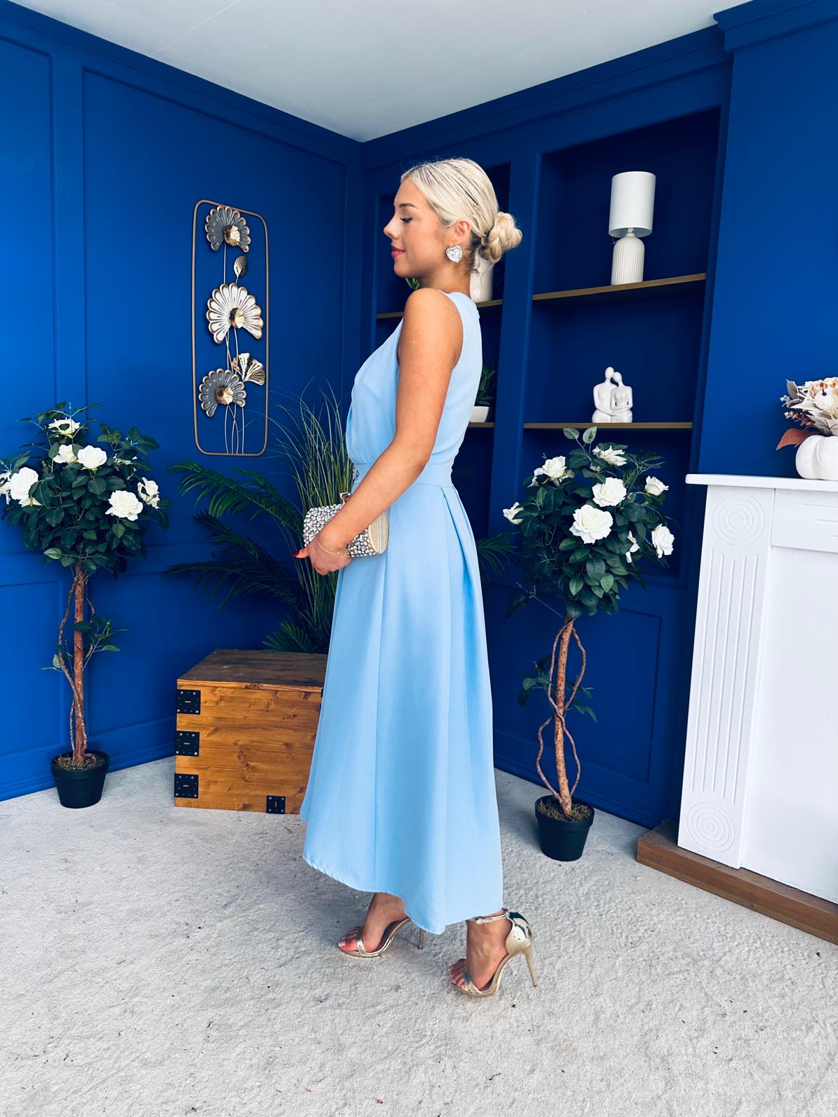 Riadh Detailed Occasion Midi Dress Pwr Blue