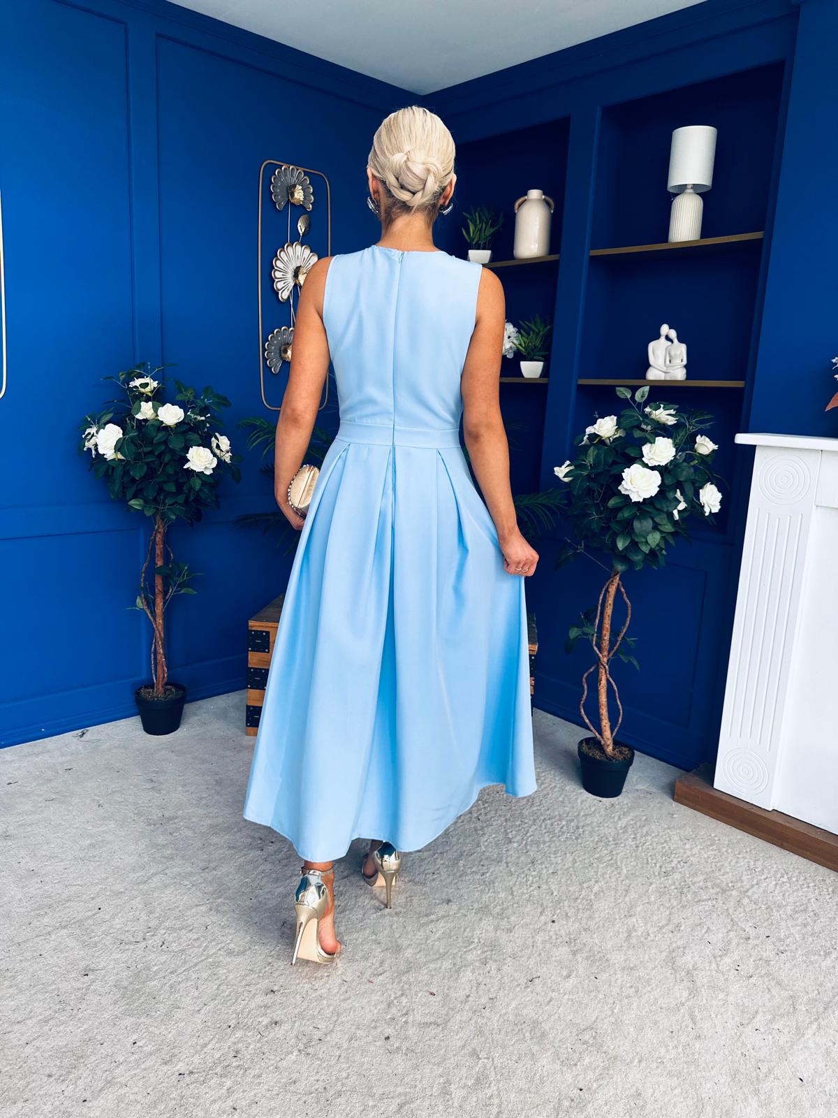 Riadh Detailed Occasion Midi Dress Pwr Blue