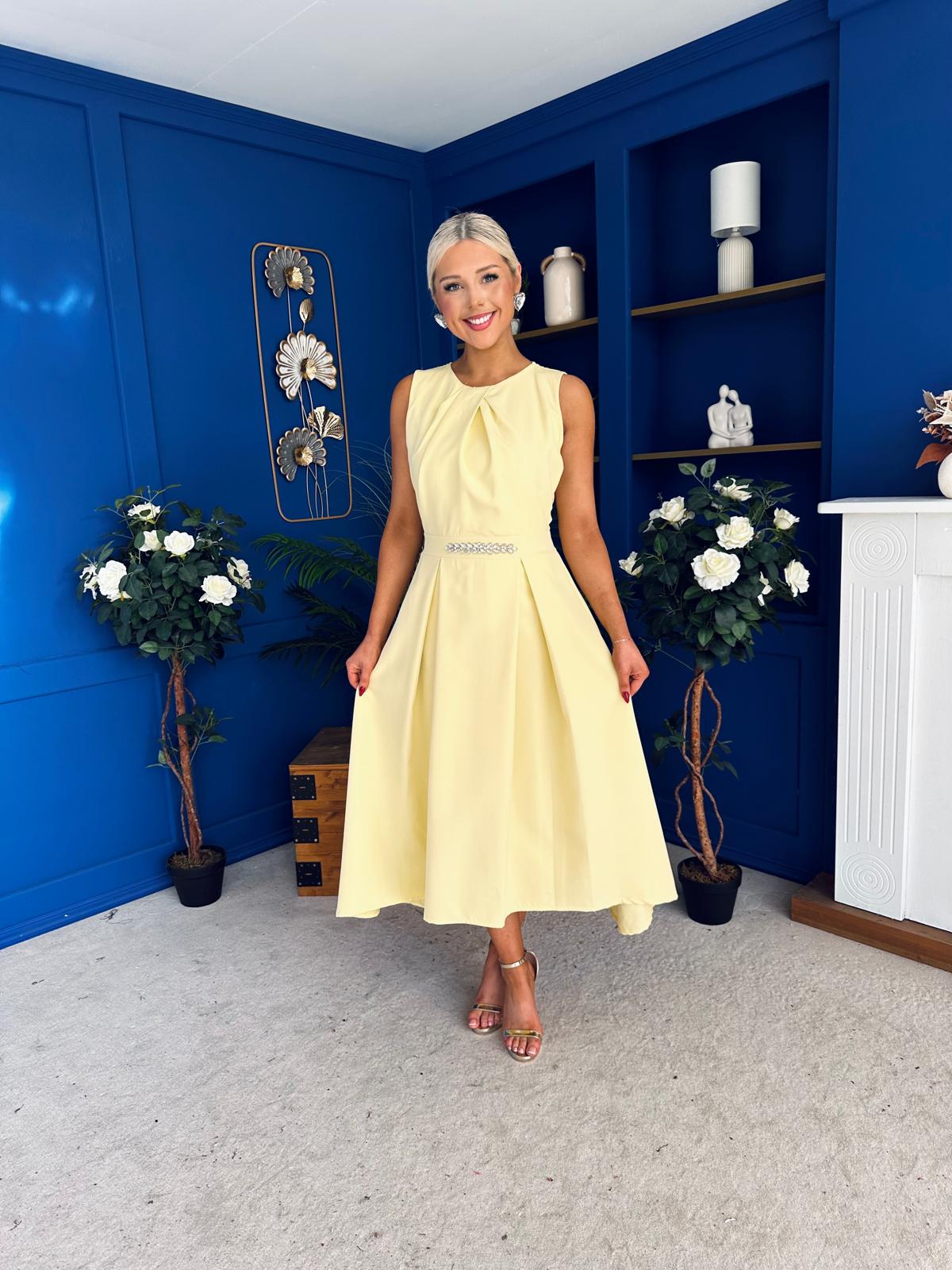 Riadh Detailed Occasion Midi Dress Yellow