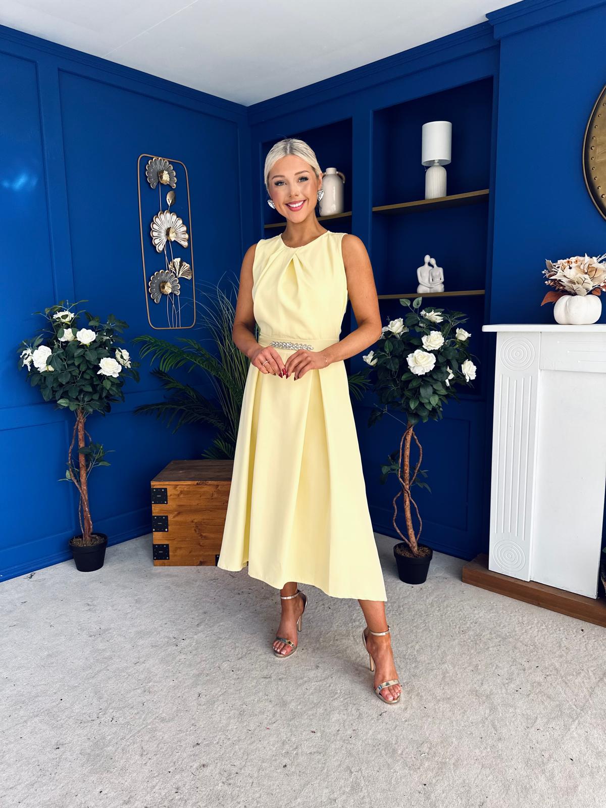 Riadh Detailed Occasion Midi Dress Yellow