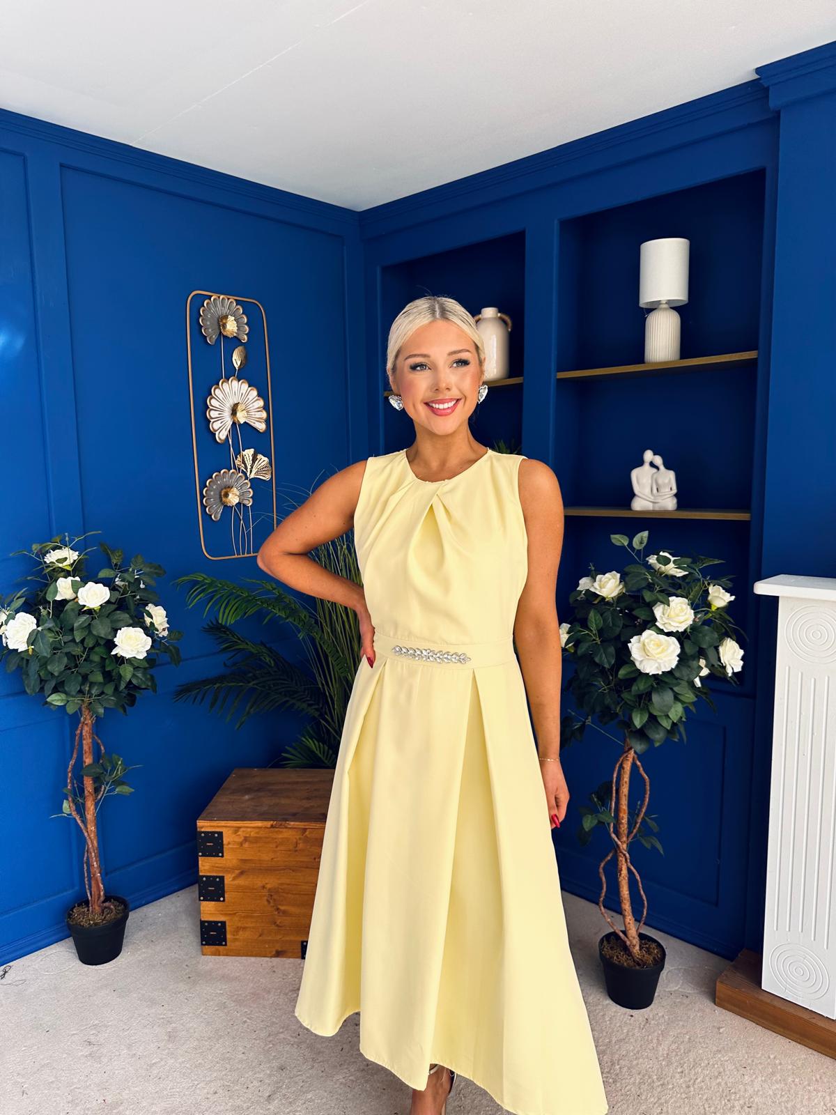 Riadh Detailed Occasion Midi Dress Yellow