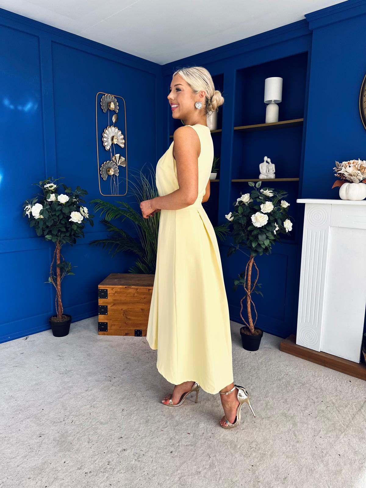 Riadh Detailed Occasion Midi Dress Yellow