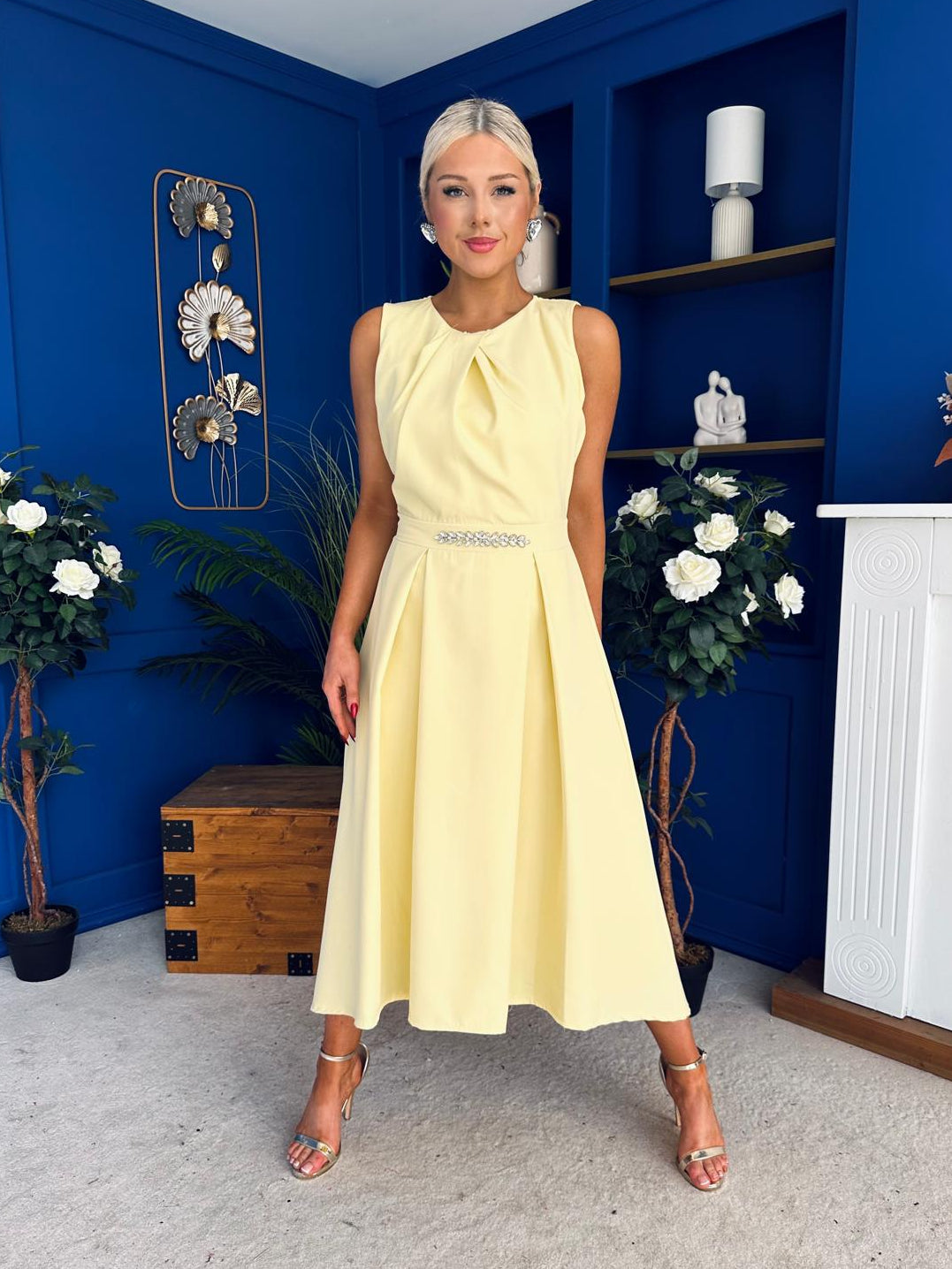 Riadh Detailed Occasion Midi Dress Yellow