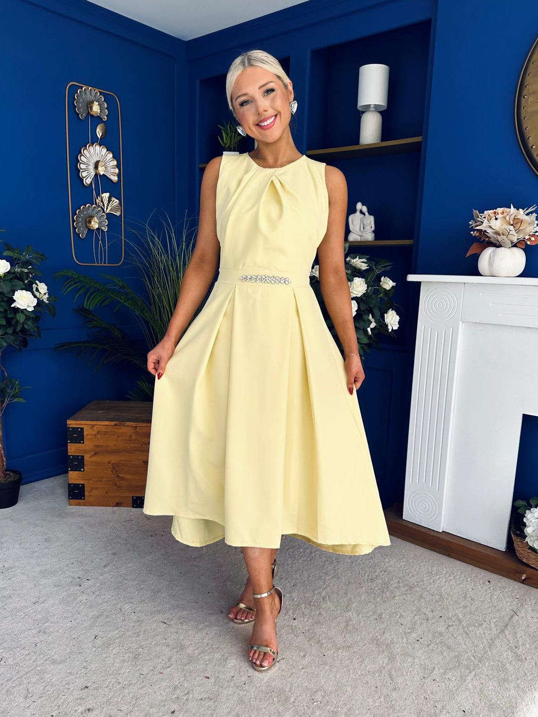 Riadh Detailed Occasion Midi Dress Yellow