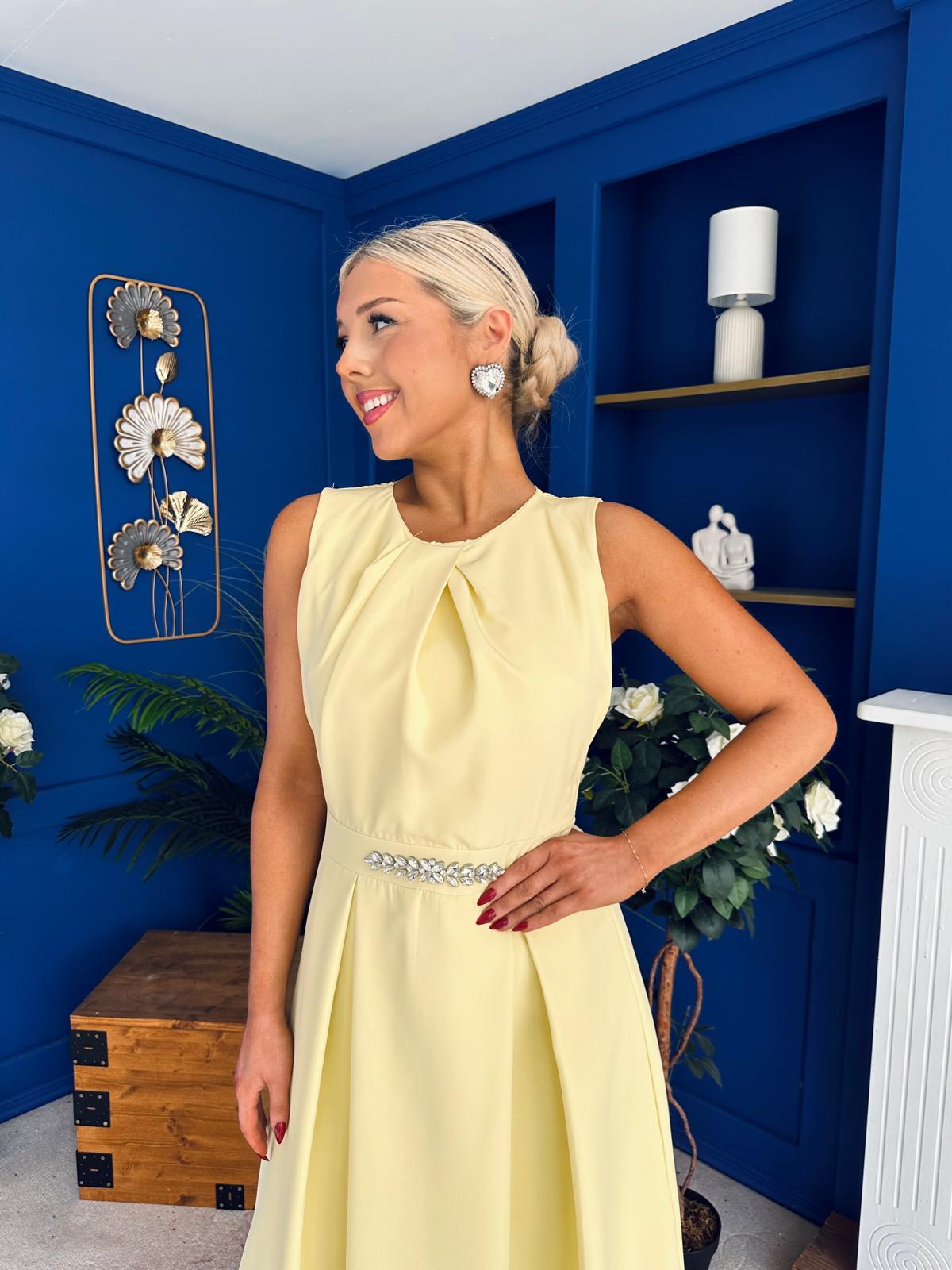 Riadh Detailed Occasion Midi Dress Yellow