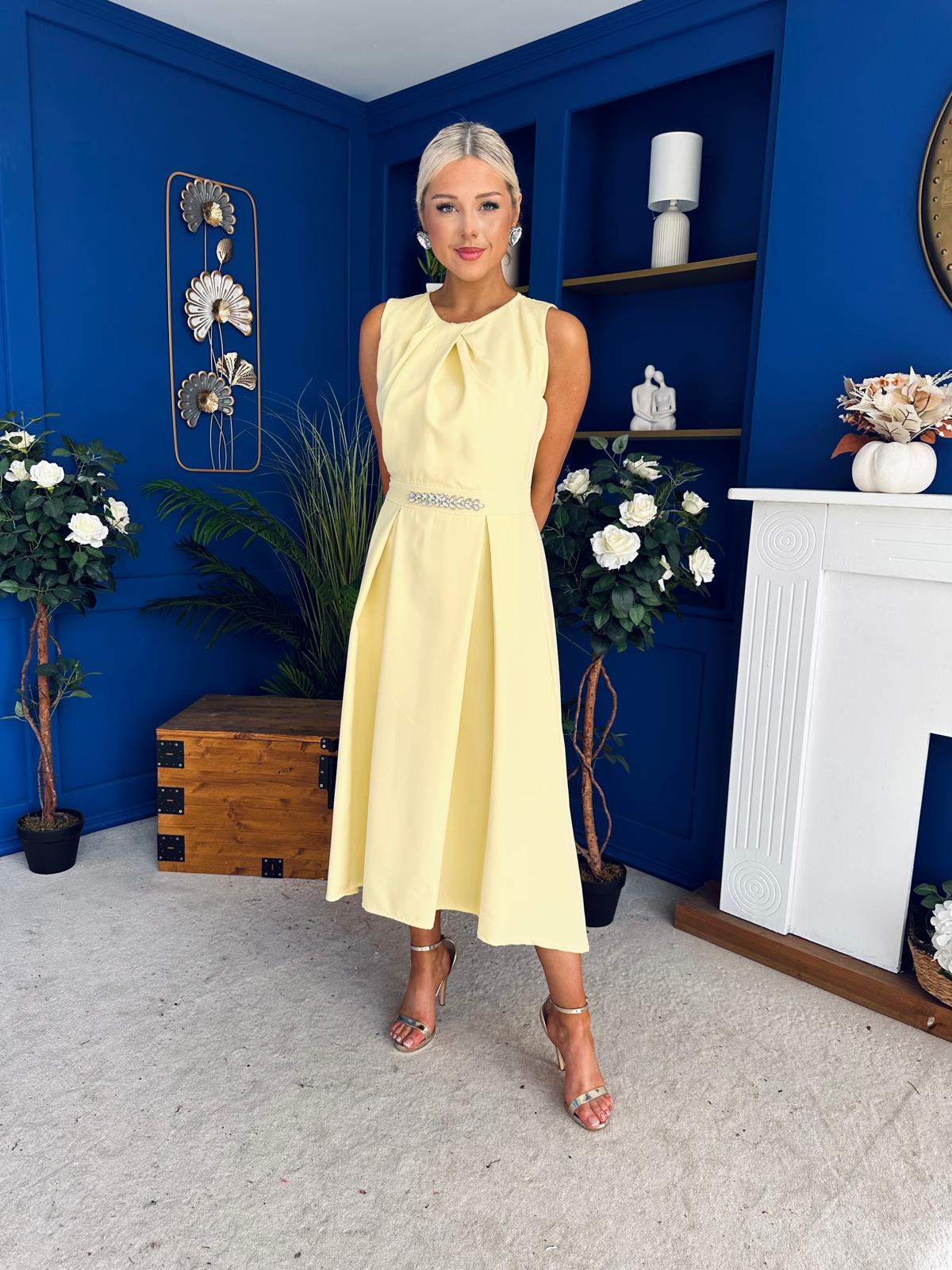 Riadh Detailed Occasion Midi Dress Yellow