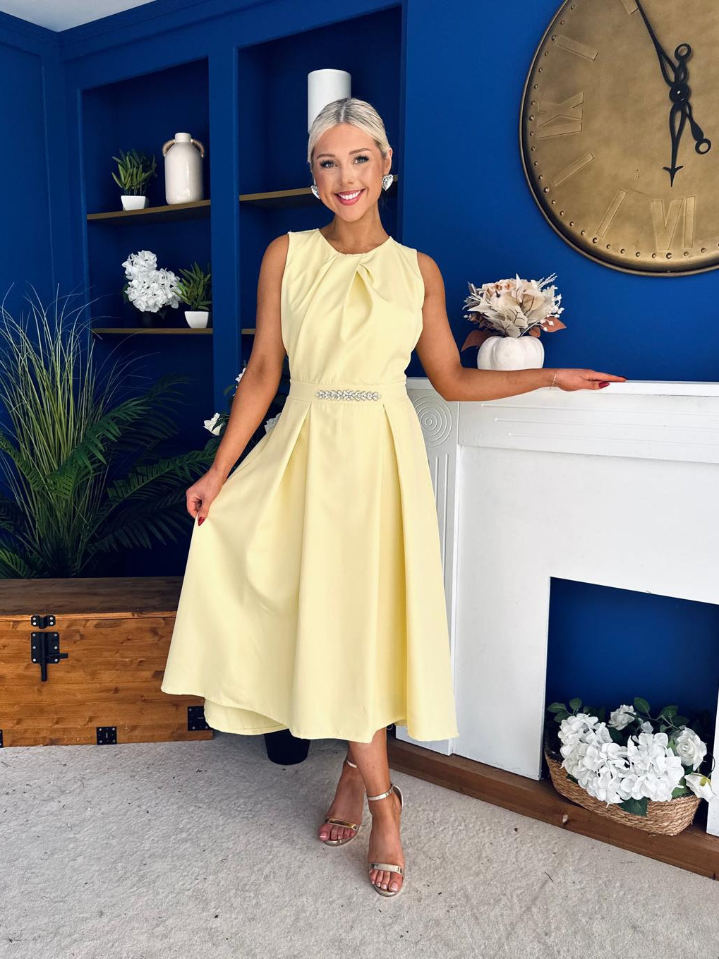 Riadh Detailed Occasion Midi Dress Yellow